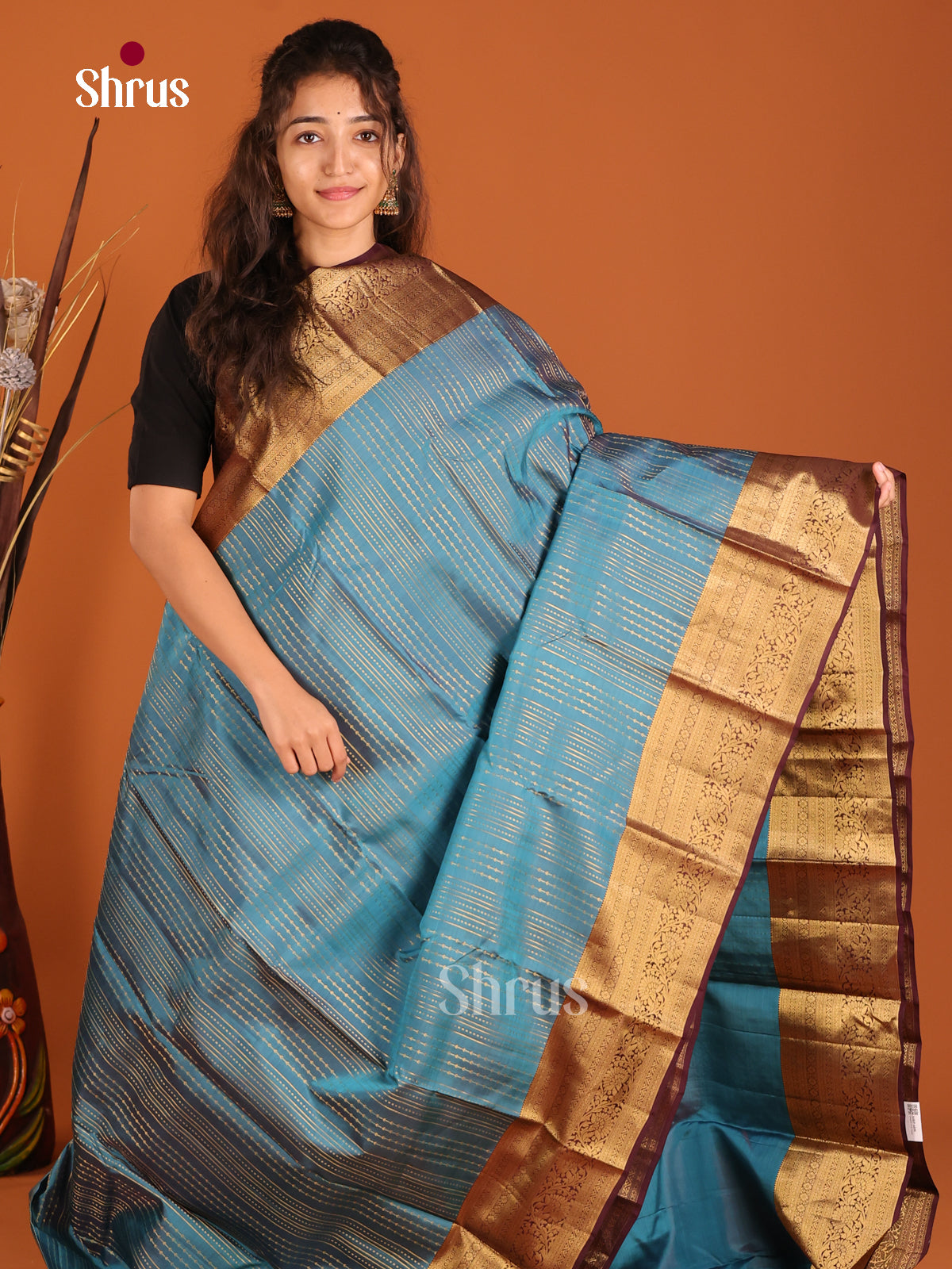 Blue & Maroon - Kanchipuram-halfpure Saree