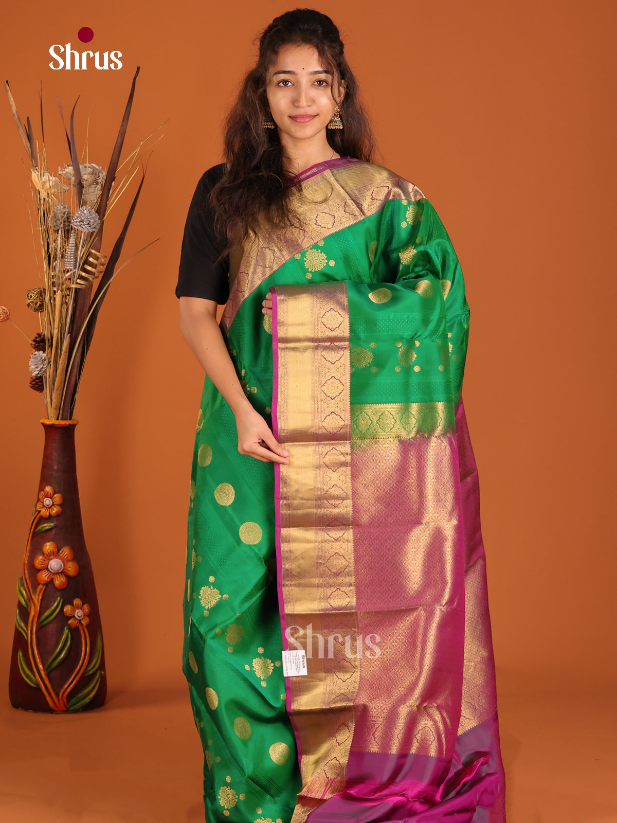 Green & Purple - Kanchipuram-halfpure Saree - Shop on Shrus.com