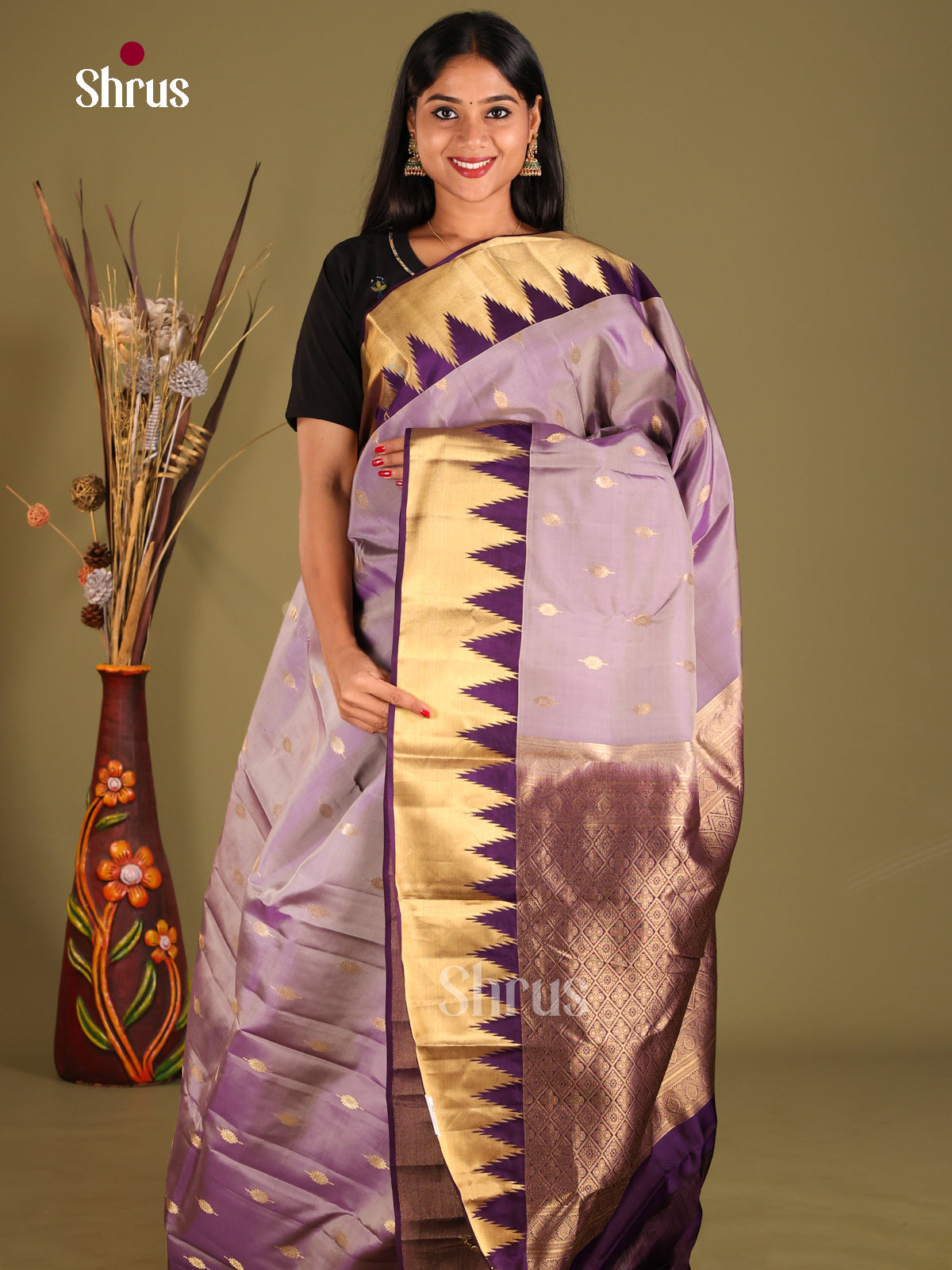 Lavender & Violet - Kanchipuram-halfpure Saree - Shop on Shrus.com