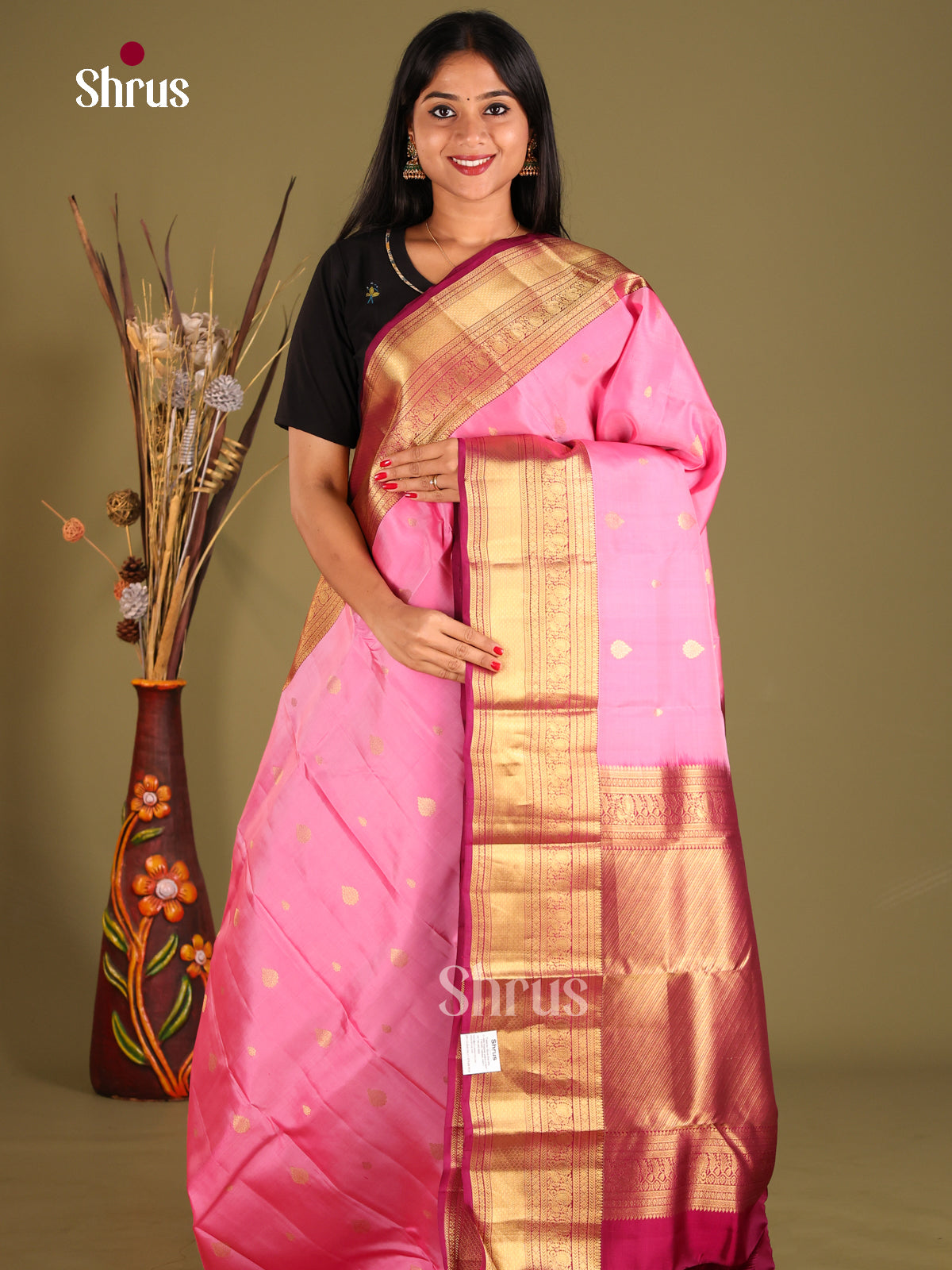 Pink & Purple - Kanchipuram-halfpure Saree - Shop on Shrus.com