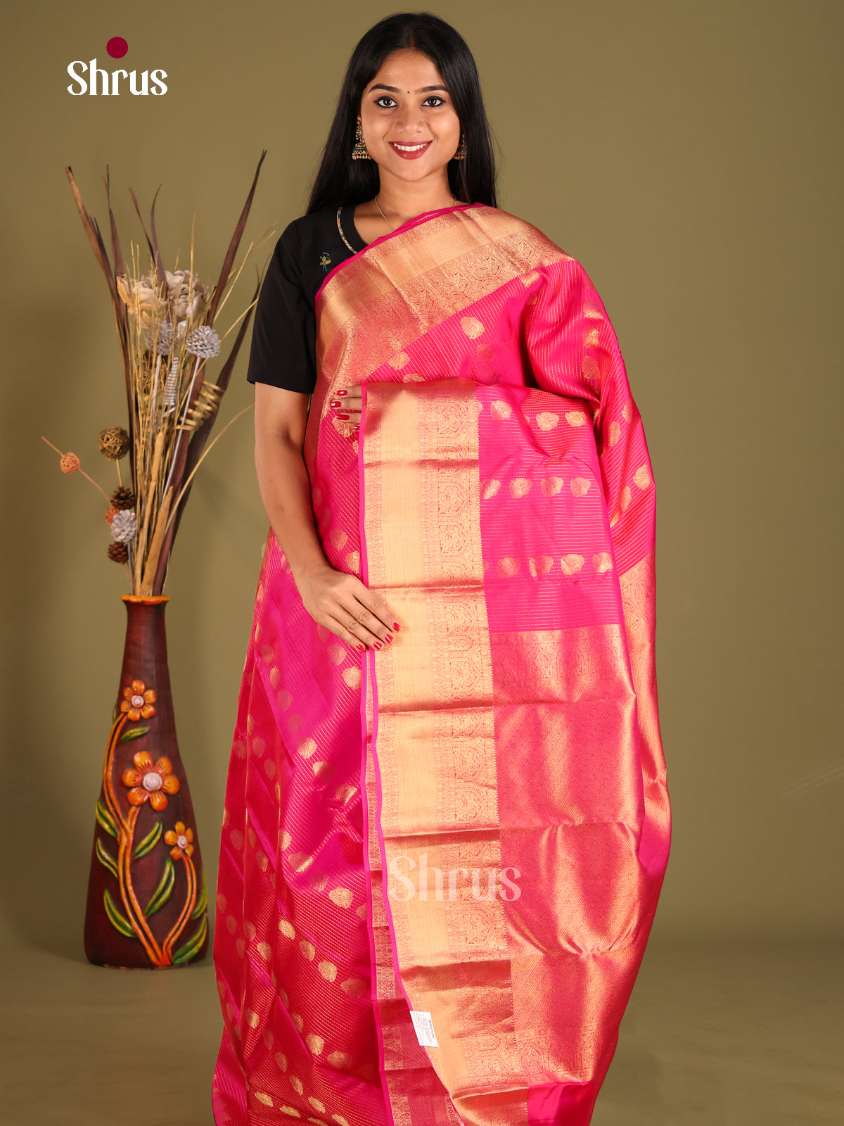 Pink(Single Tone) - Kanchipuram-halfpure Saree - Shop on Shrus.com