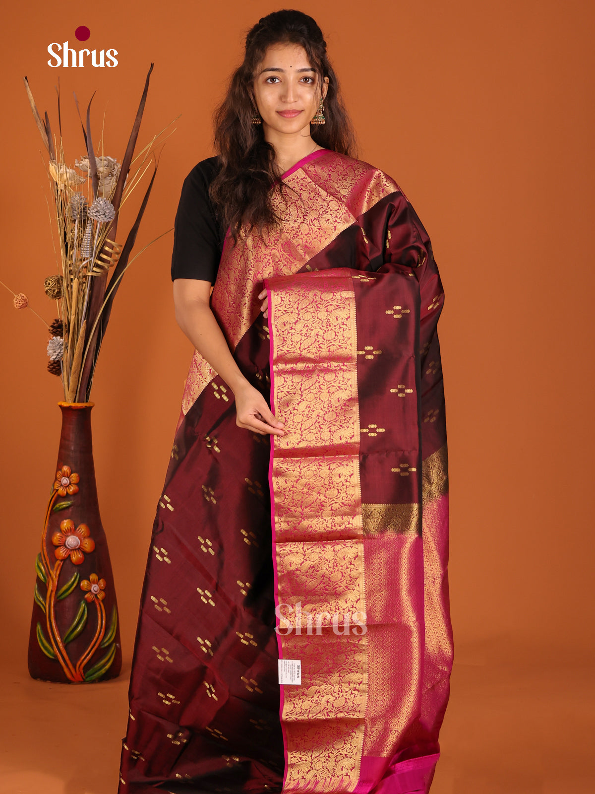 Brown & Pink - Kanchipuram-halfpure Saree