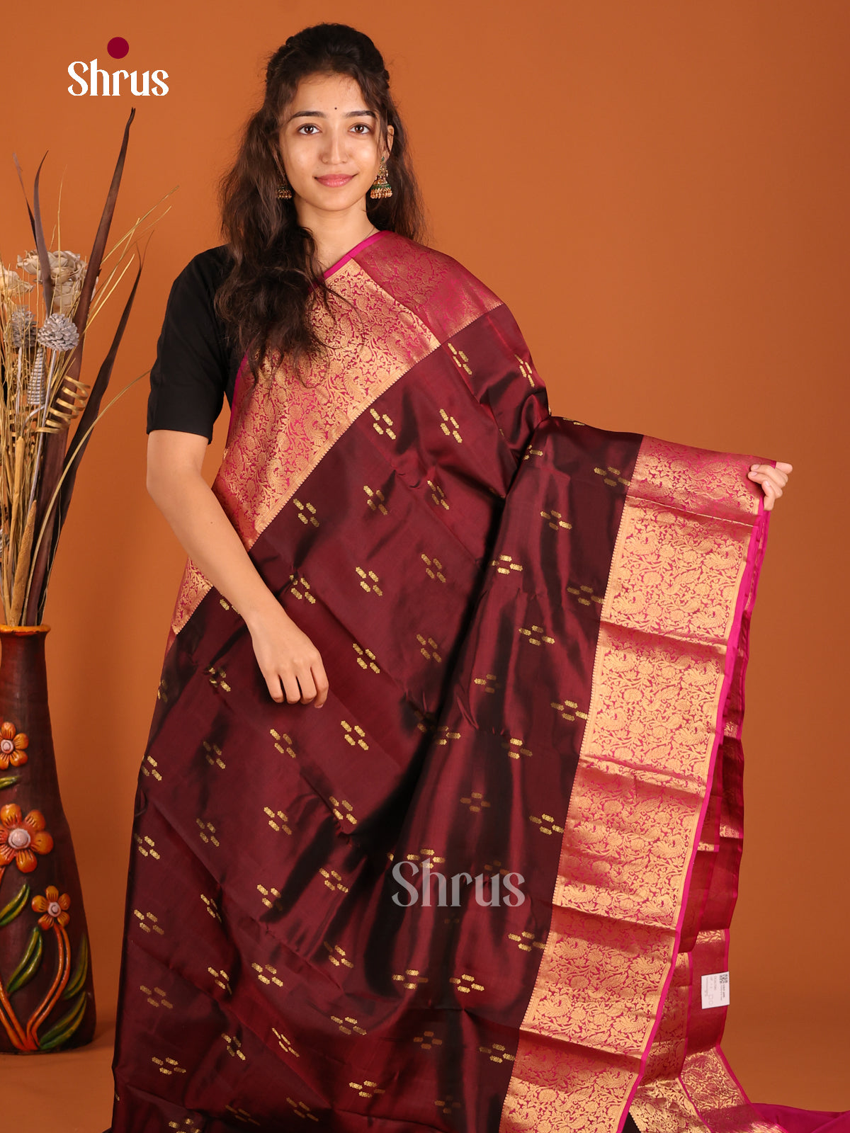 Brown & Pink - Kanchipuram-halfpure Saree