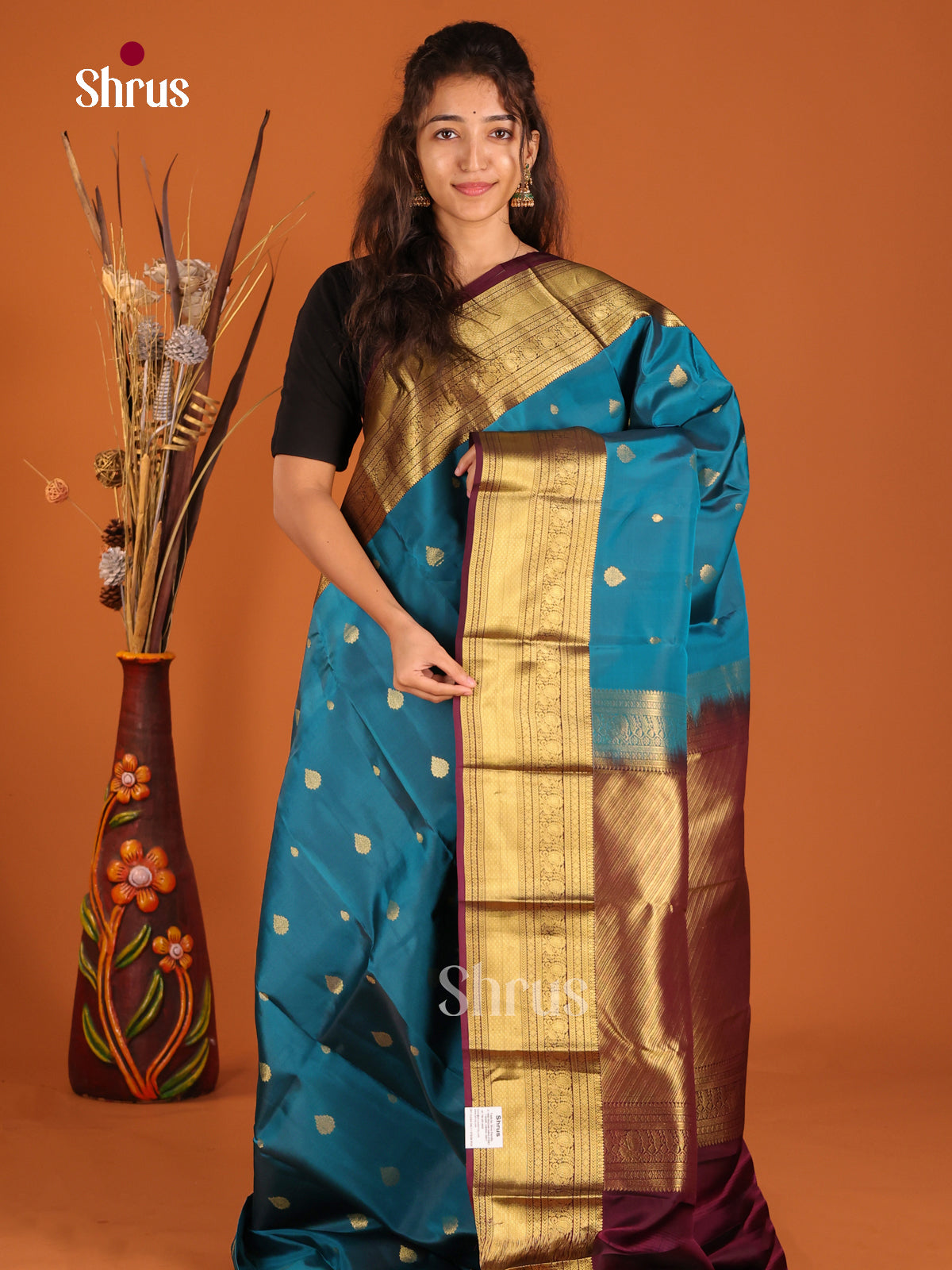 Blue & Dark Maroon- Kanchipuram-halfpure Saree