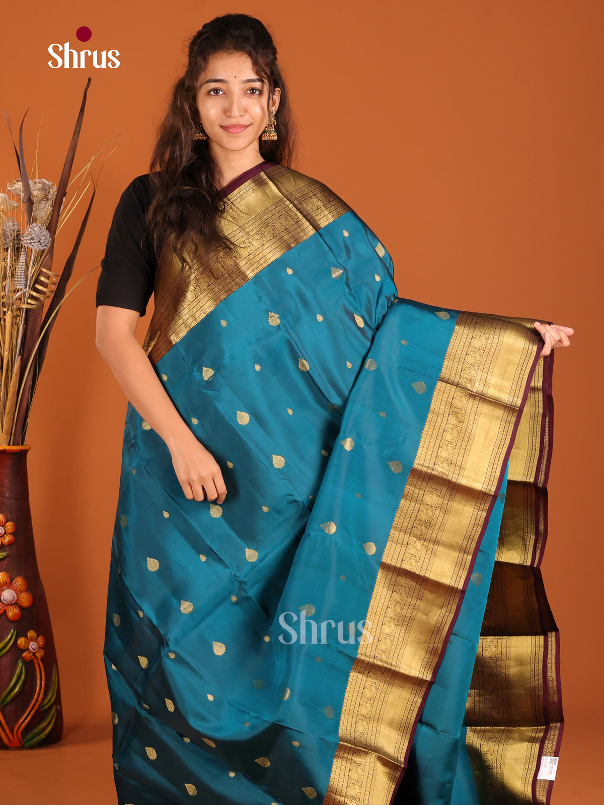 Blue & Dark Maroon- Kanchipuram-halfpure Saree