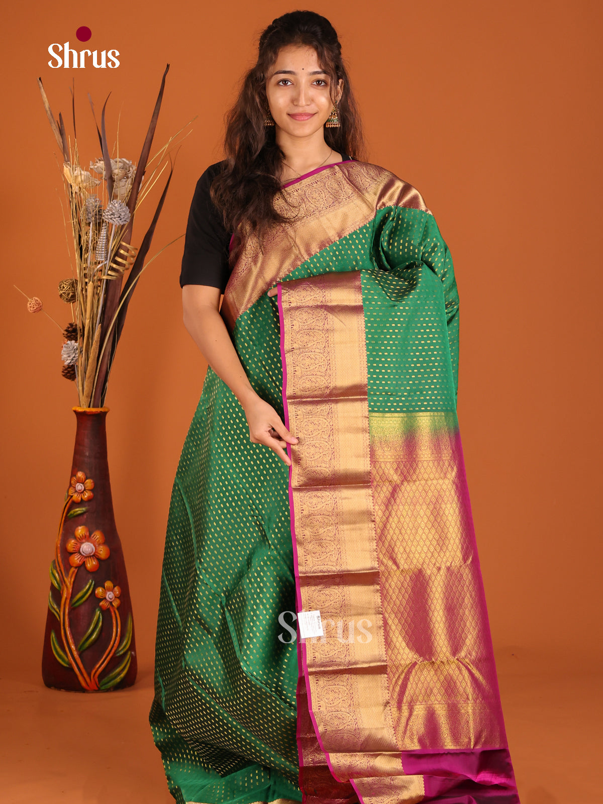 Green & Purple - Kanchipuram-halfpure Saree - Shop on Shrus.com