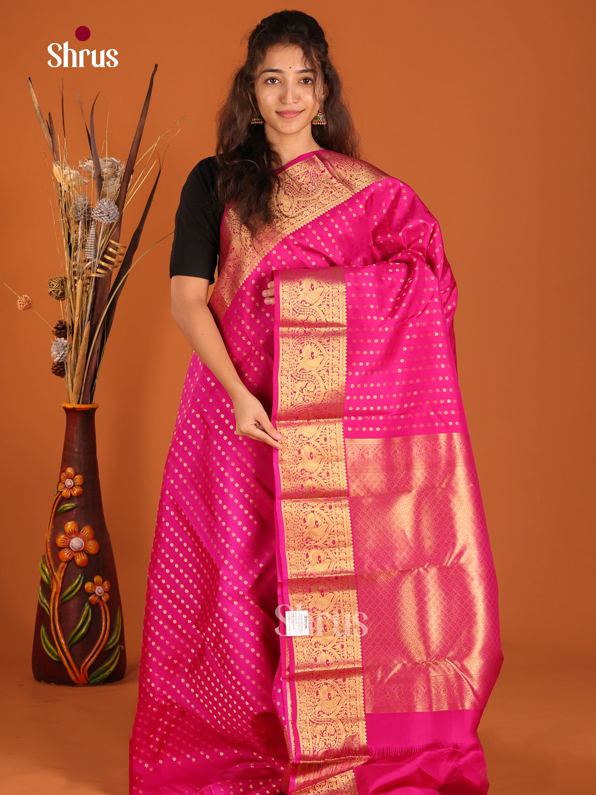 Pink(Single Tone) - Kanchipuram-halfpure Saree