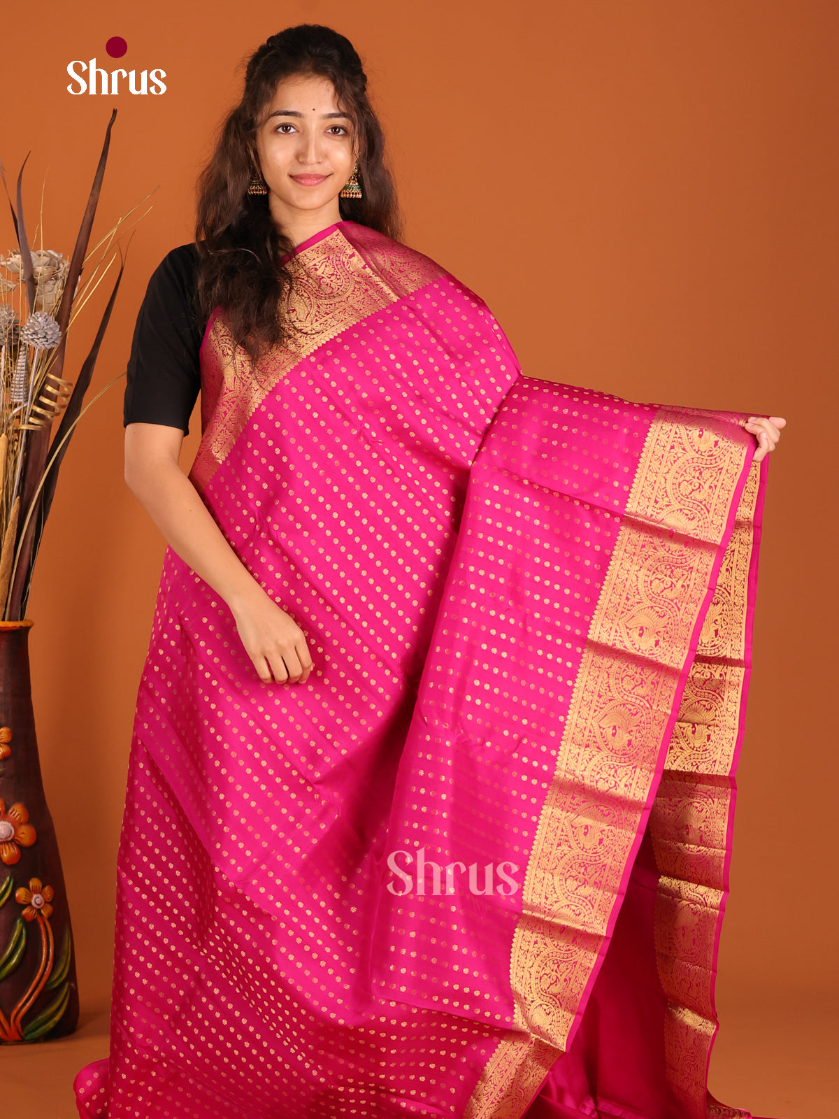 Pink(Single Tone) - Kanchipuram-halfpure Saree