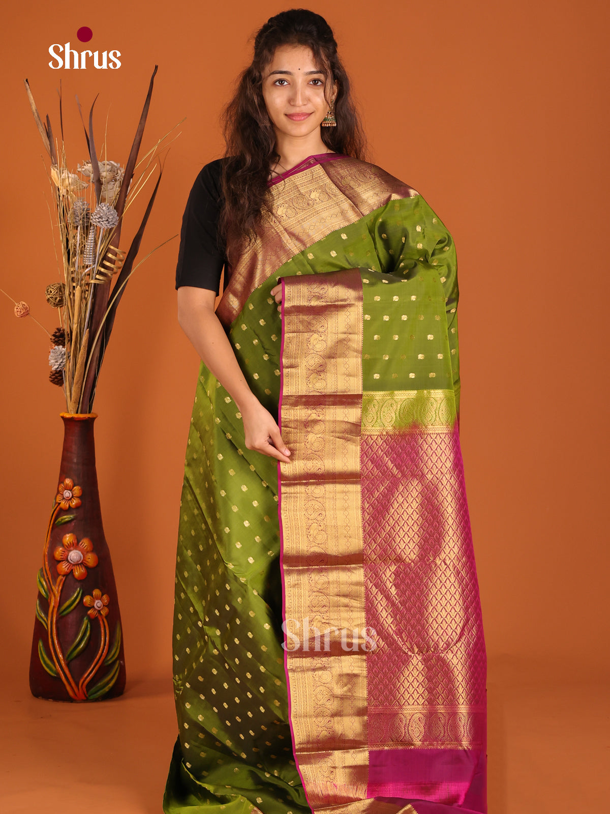 Green & Purple - Kanchipuram-halfpure Saree - Shop on Shrus.com