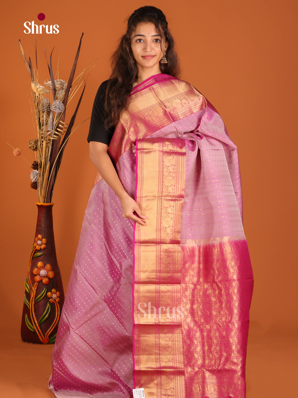 Lavender & Purple - Kanchipuram-halfpure Saree - Shop on Shrus.com
