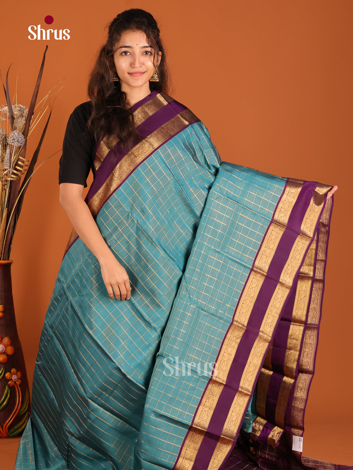 Blue & Violet - Kanchipuram-halfpure Saree