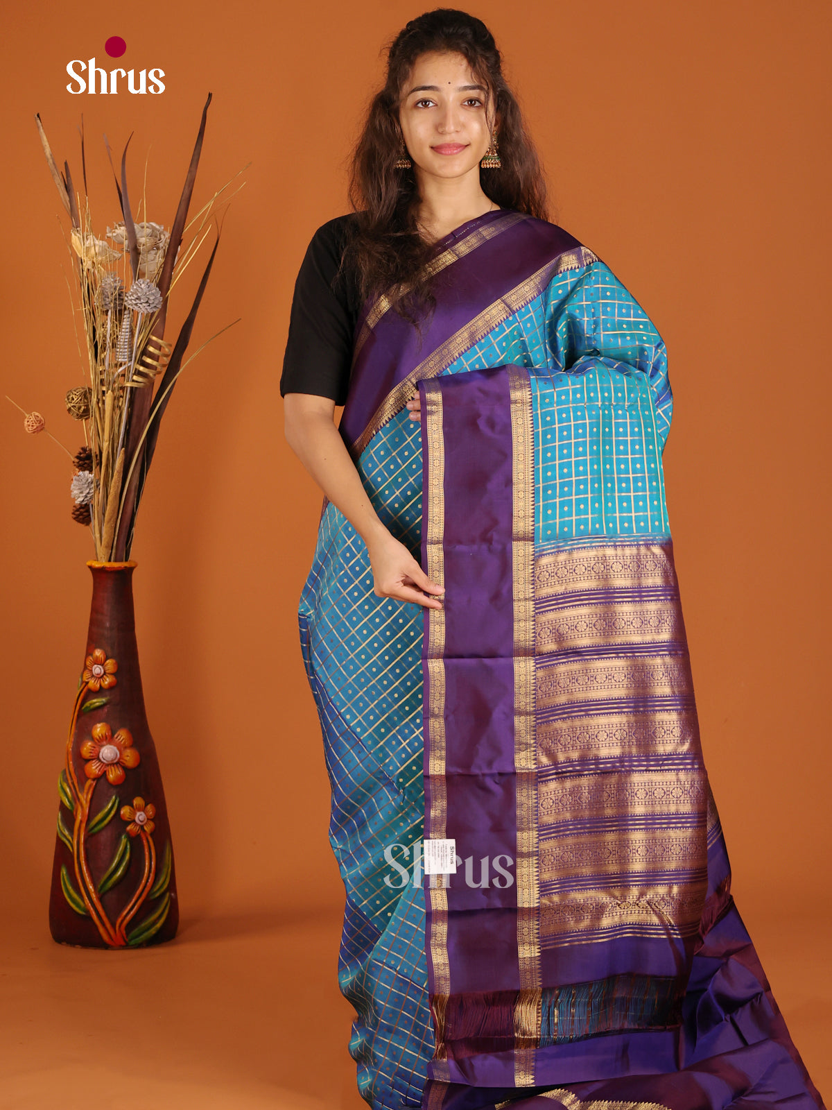 Blue & Violet - Kanchipuram-halfpure Saree