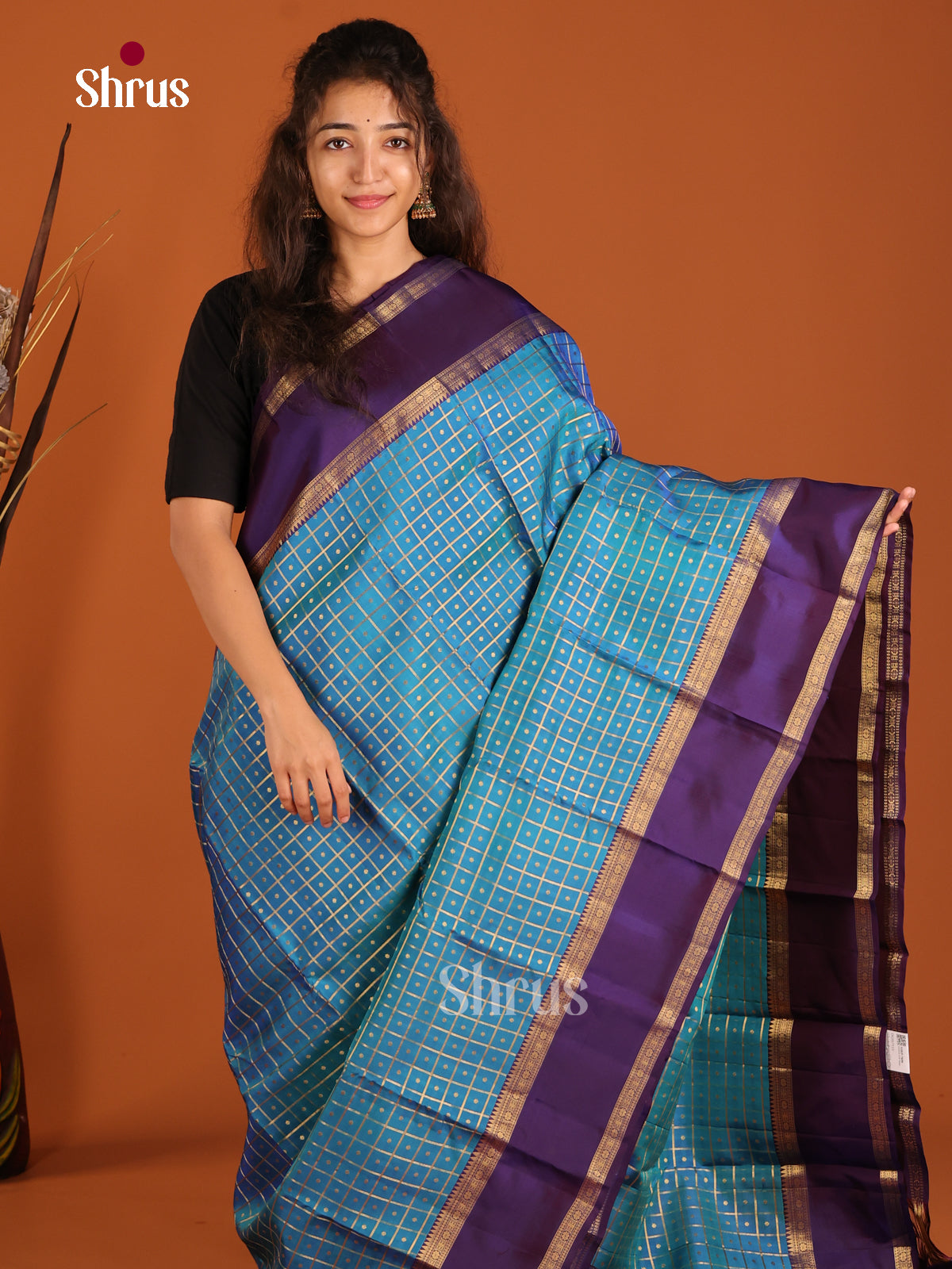 Blue & Violet - Kanchipuram-halfpure Saree