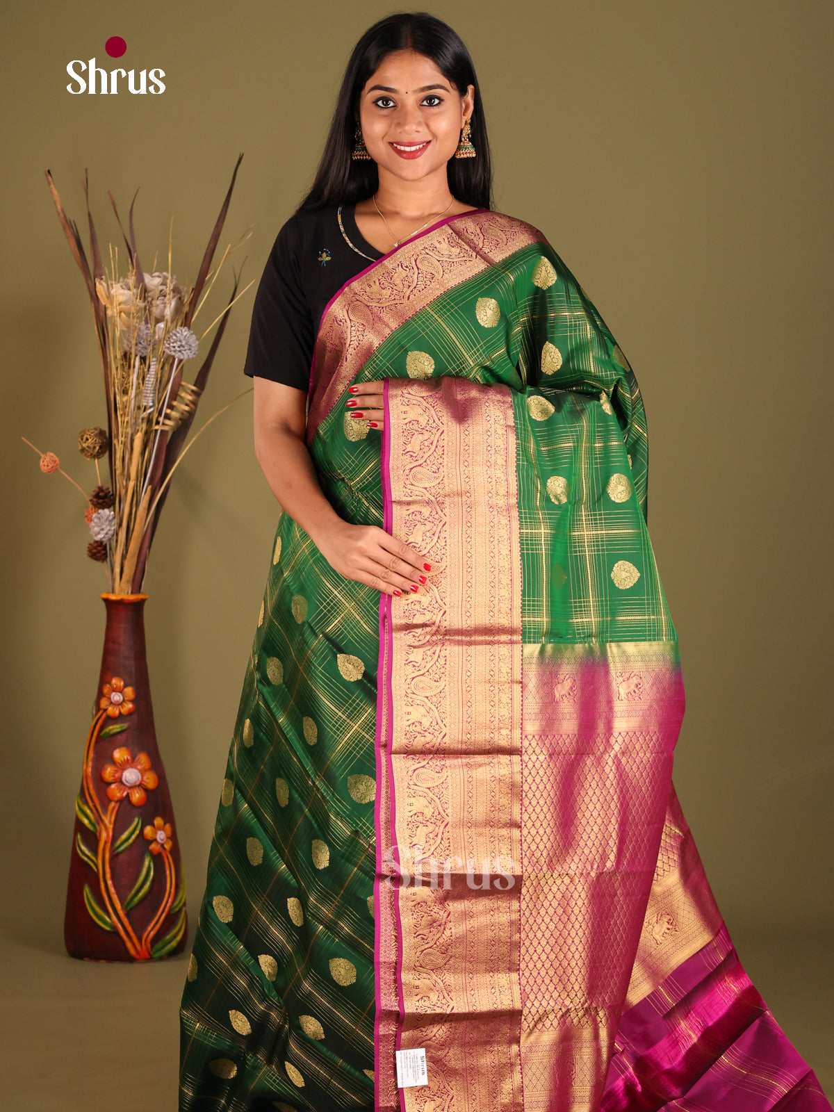 Green & Purple - Kanchipuram-halfpure Saree - Shop on Shrus.com