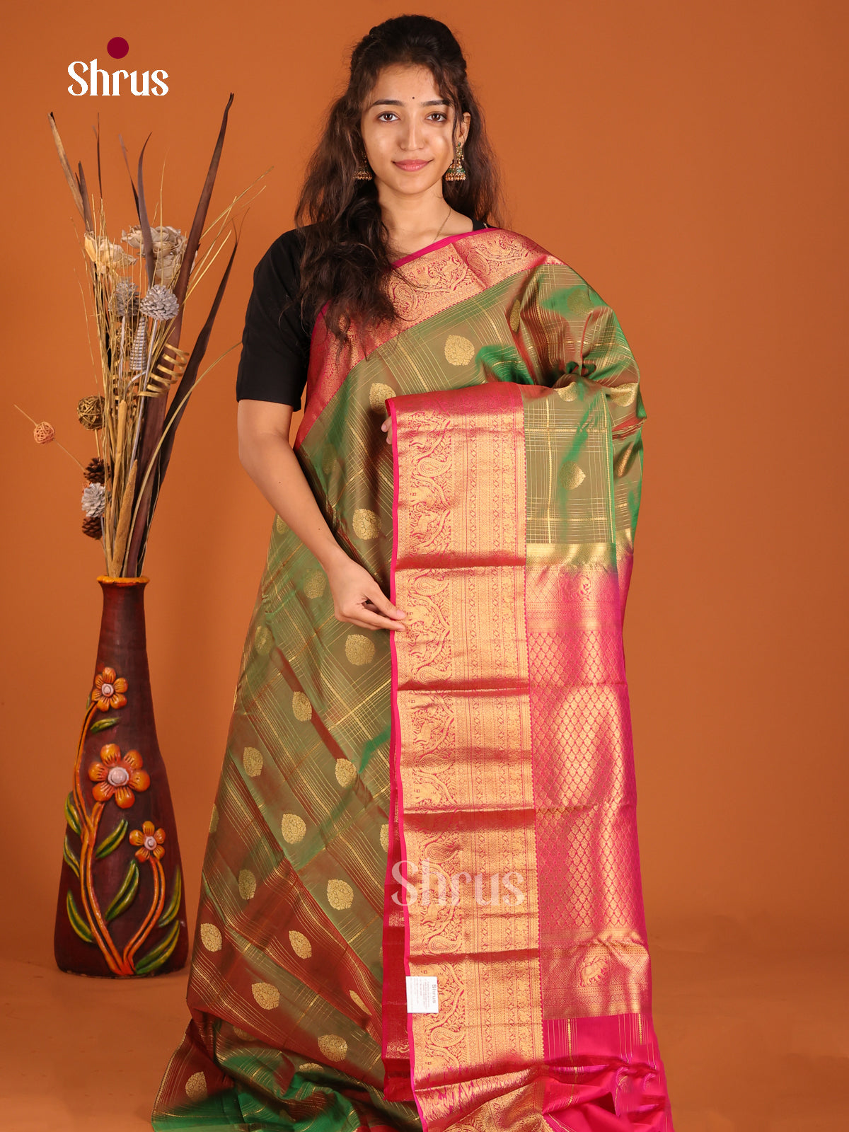 Double Shaded Green & Pink- Kanchipuram-halfpure Saree