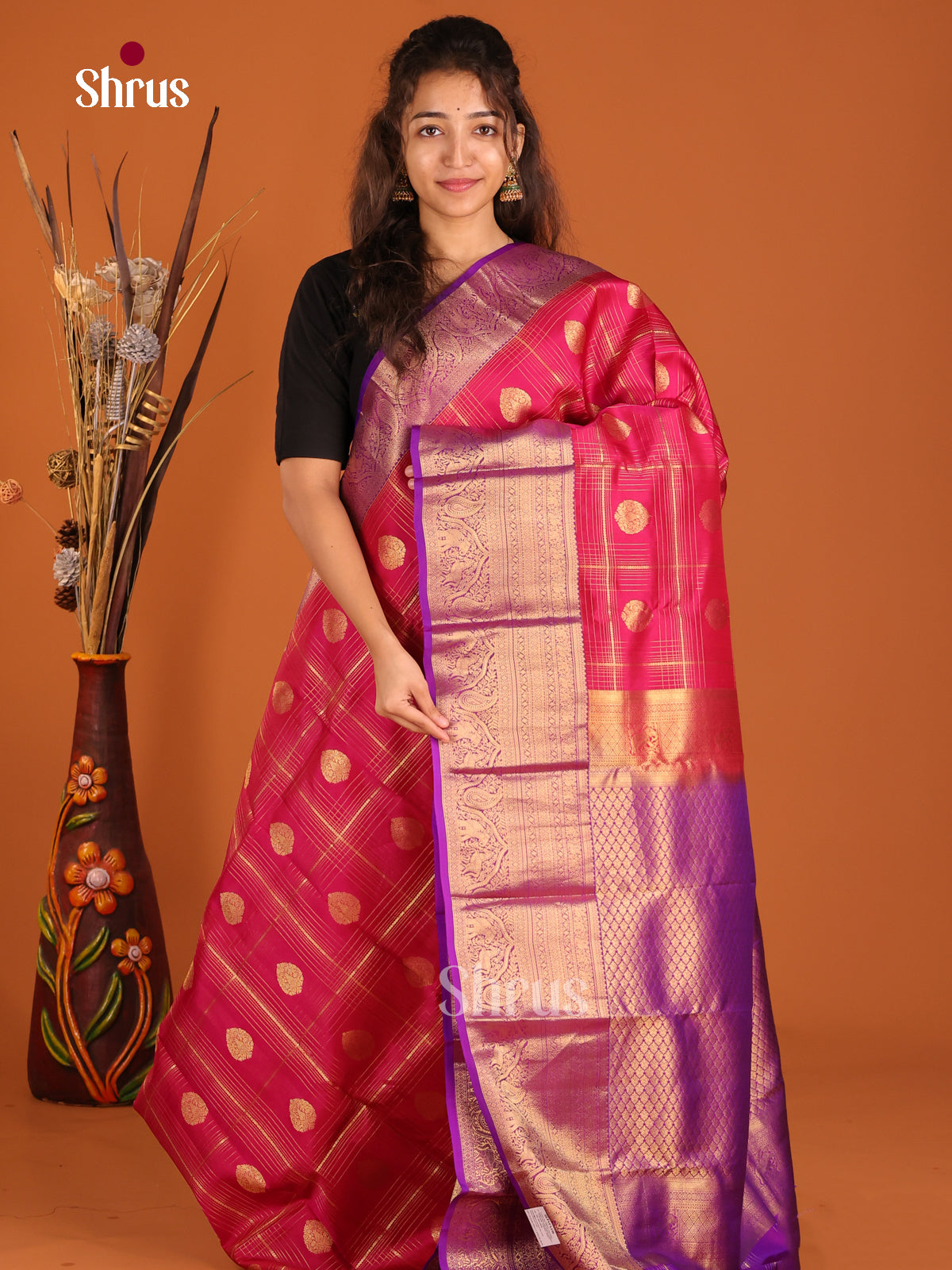 Pink & Purple - Kanchipuram-halfpure Saree - Shop on Shrus.com
