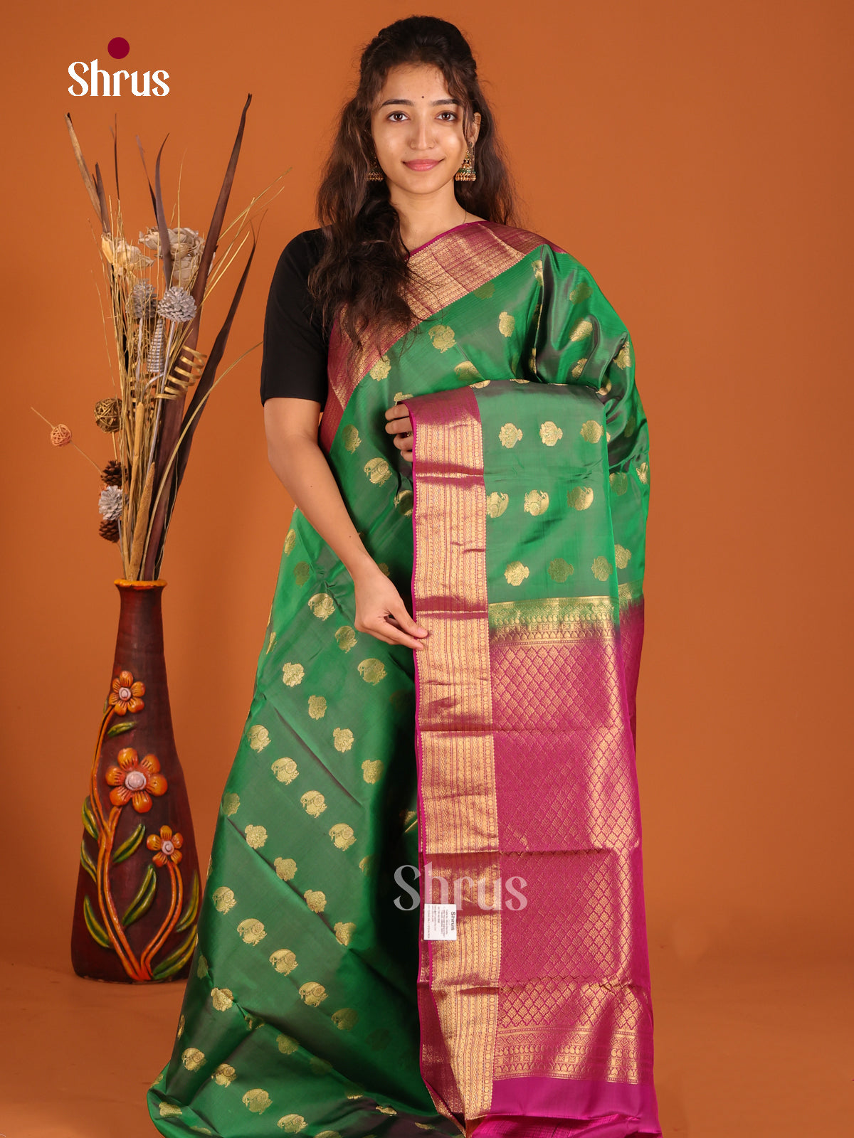 Green & Purple - Kanchipuram-halfpure Saree - Shop on Shrus.com