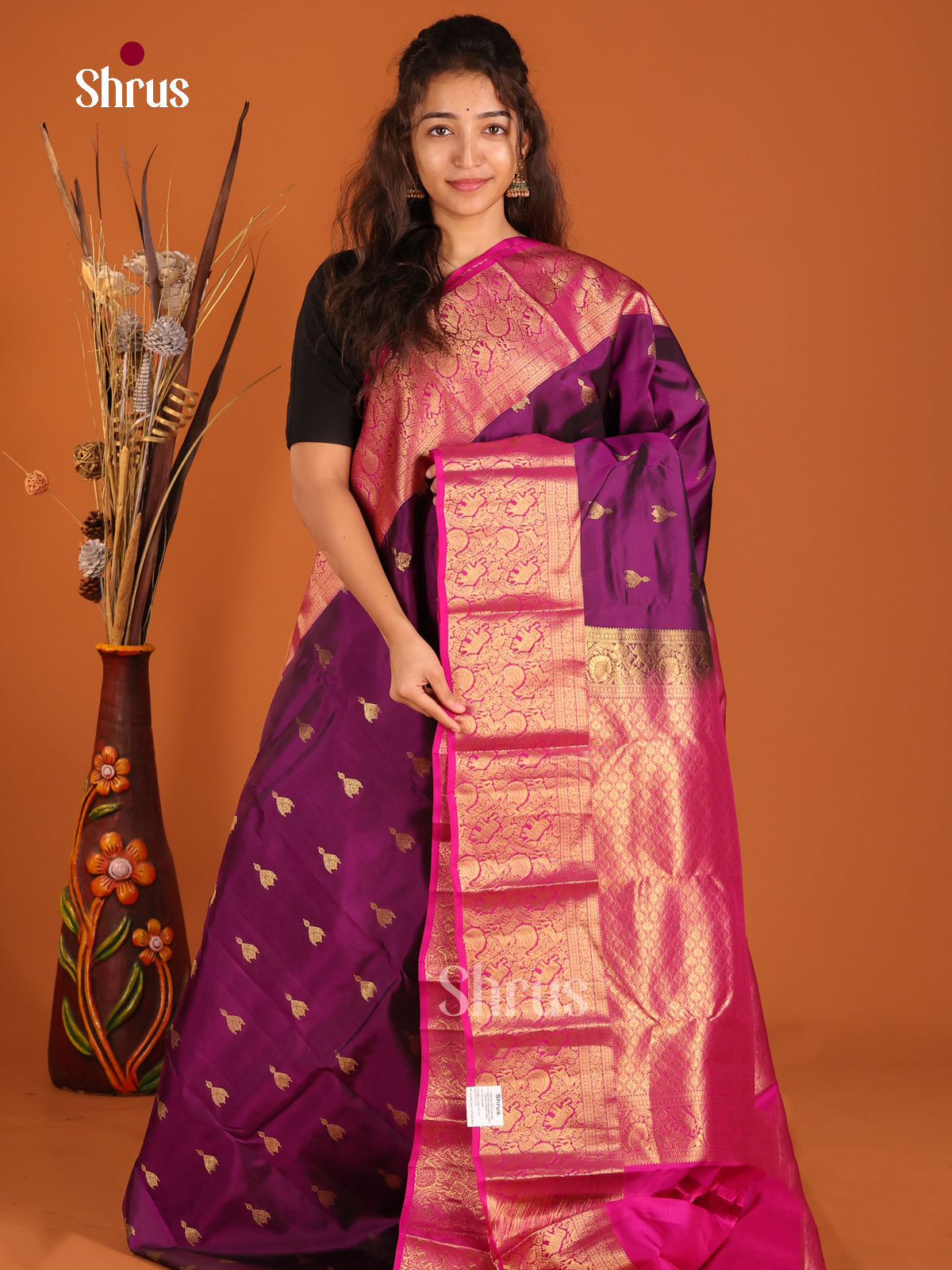 Violet & Pink- Kanchipuram-halfpure Saree - Shop on Shrus.com