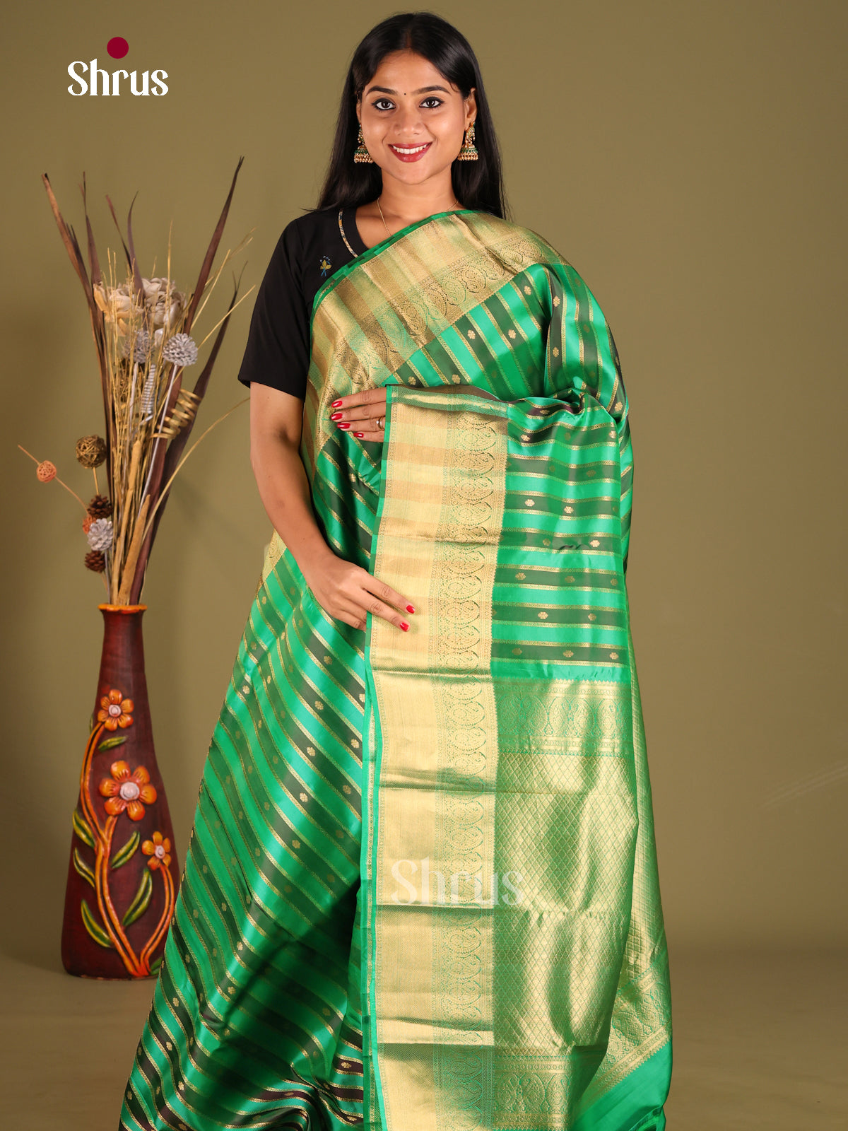 Teal & Green- Kanchipuram-halfpure Saree