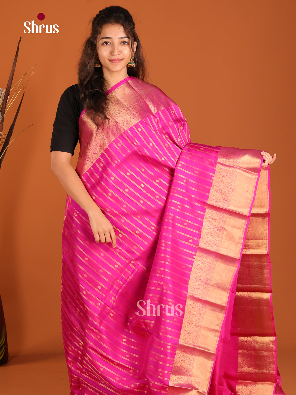 Rani Pink(single Tone) - Kanchipuram-halfpure Saree