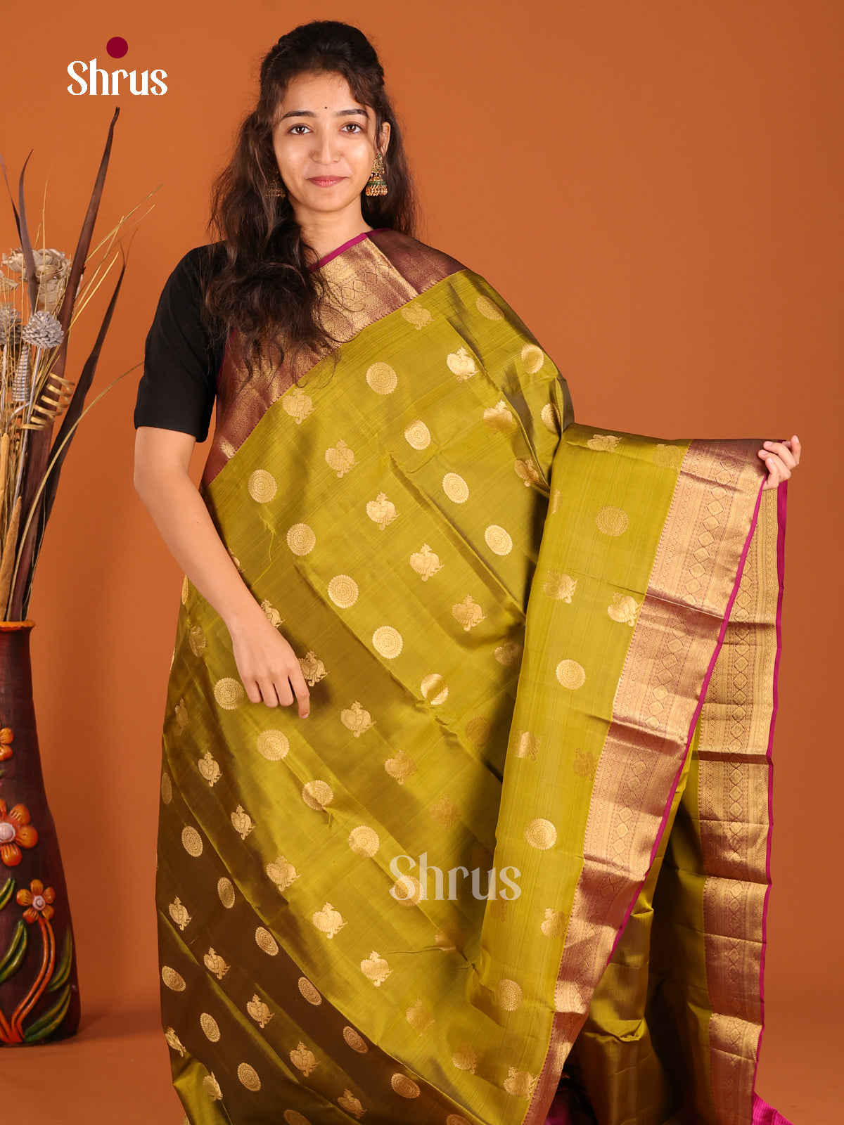 Green & Maroon - Kanchipuram-halfpure Saree - Shop on Shrus.com
