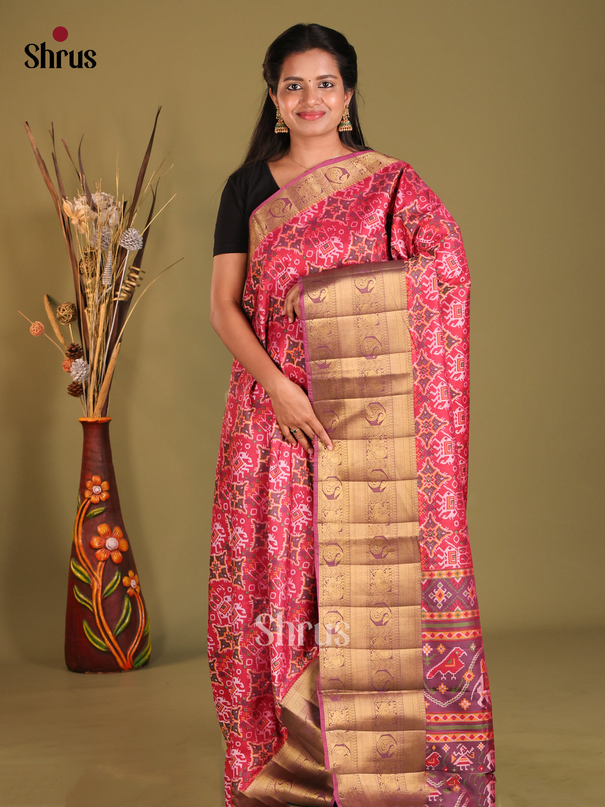 Pink & Purple - Semi Patola Saree - Shop on Shrus.com