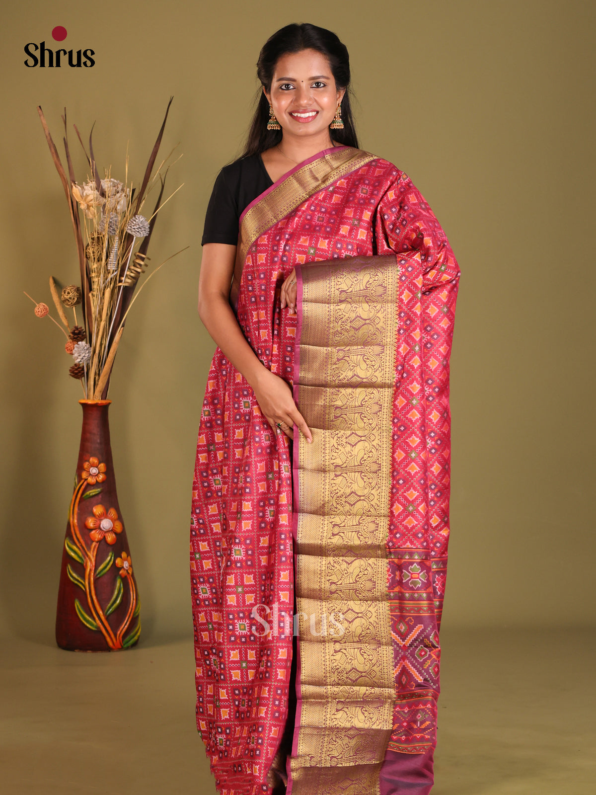 Maroon & Purple - Semi Patola Saree - Shop on Shrus.com