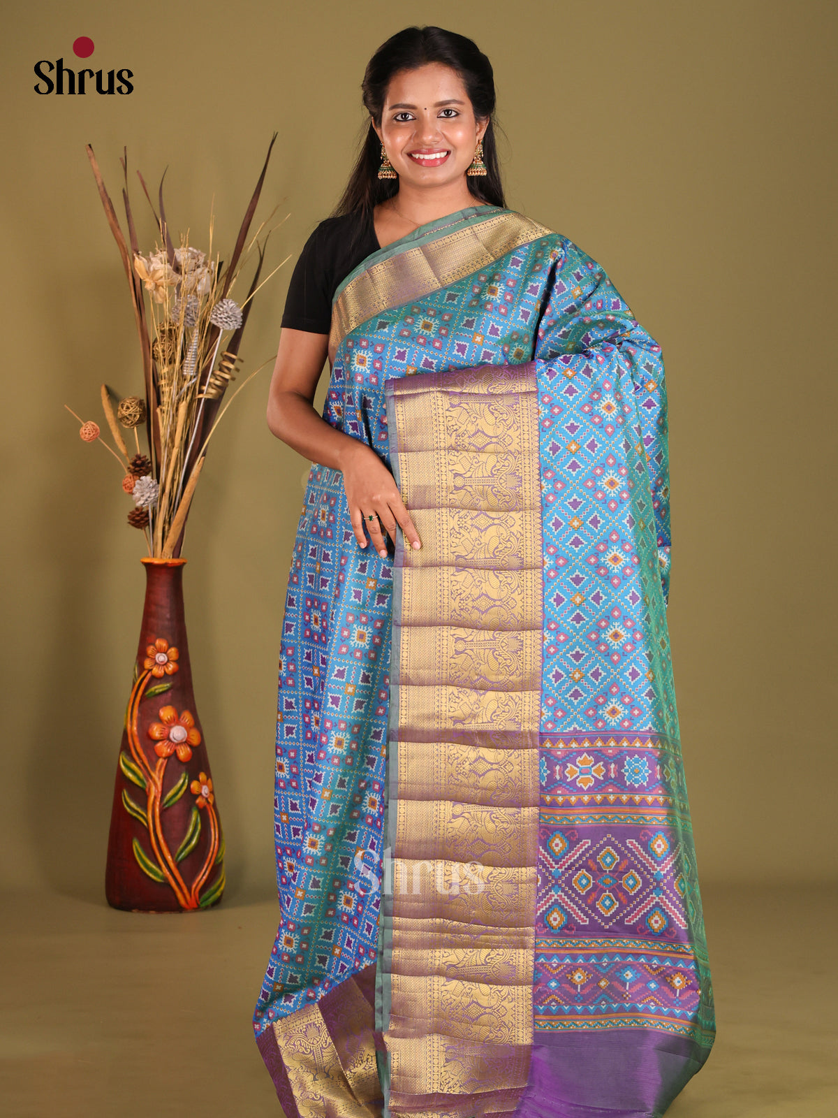 Blue & Purple- Semi Patola Saree