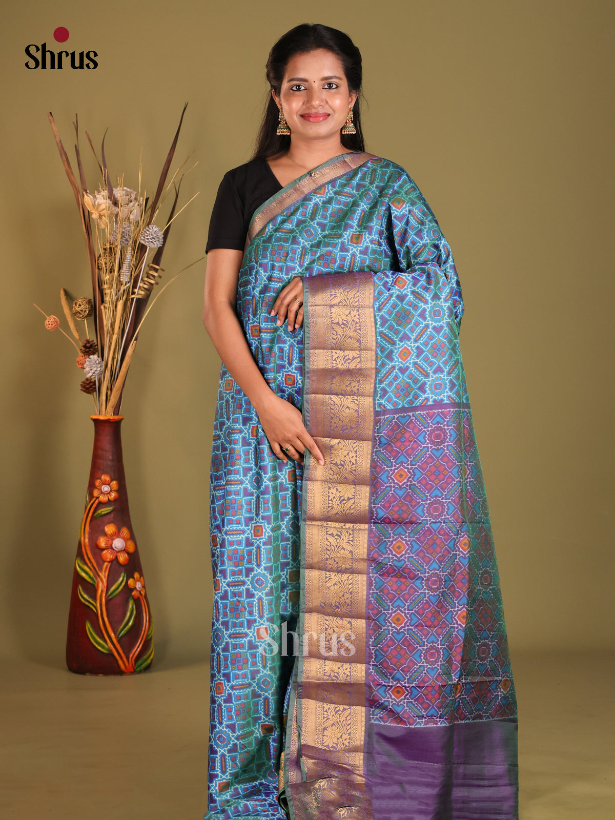 Blue & Purple - Semi Patola Saree