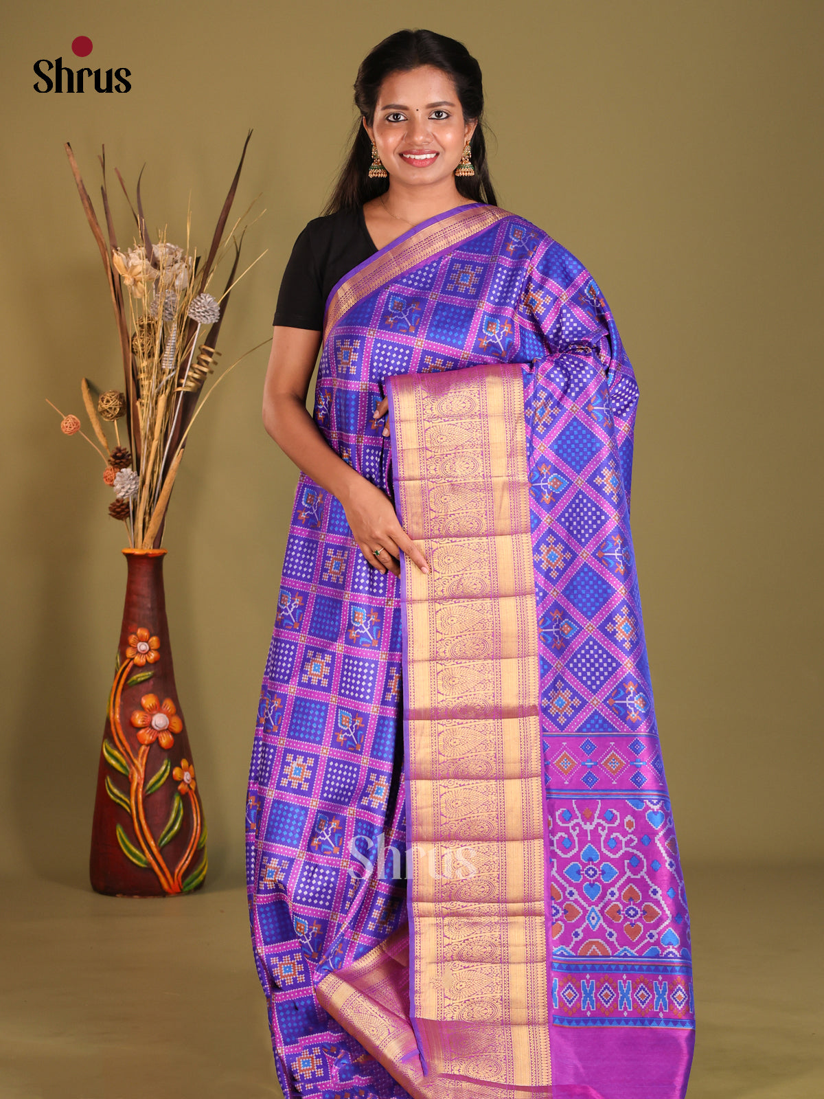 Blue & Purple- Semi Patola Saree