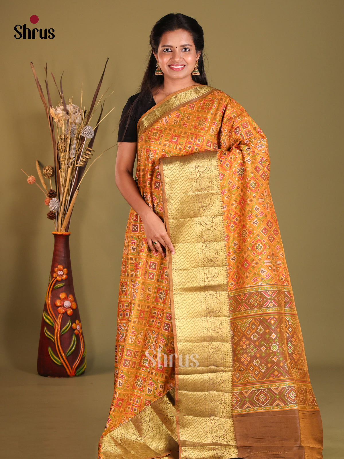 Orange & brown - Semi Patola Saree