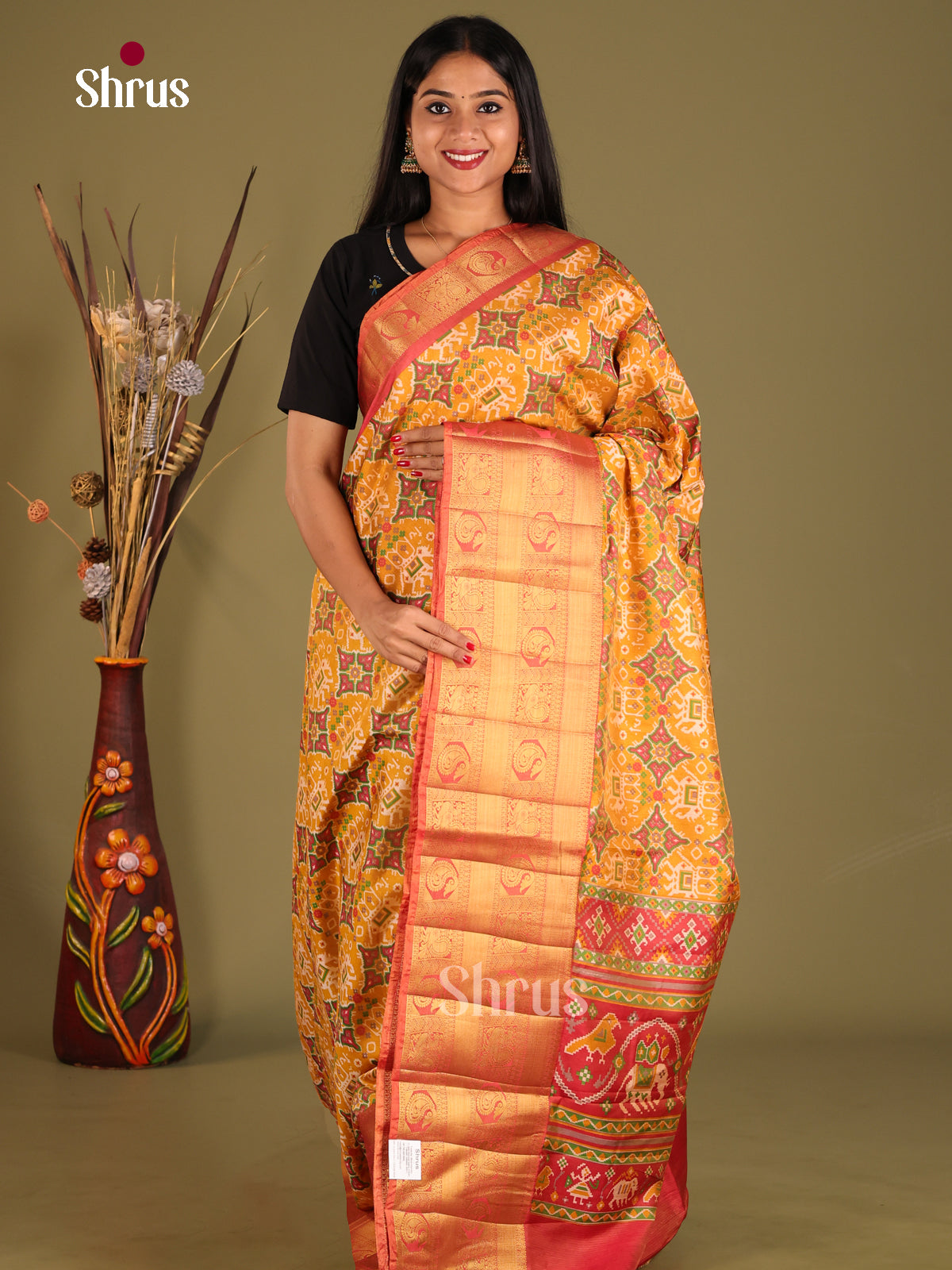 Mustard & Brick - Semi Patola Saree - Shop on Shrus.com