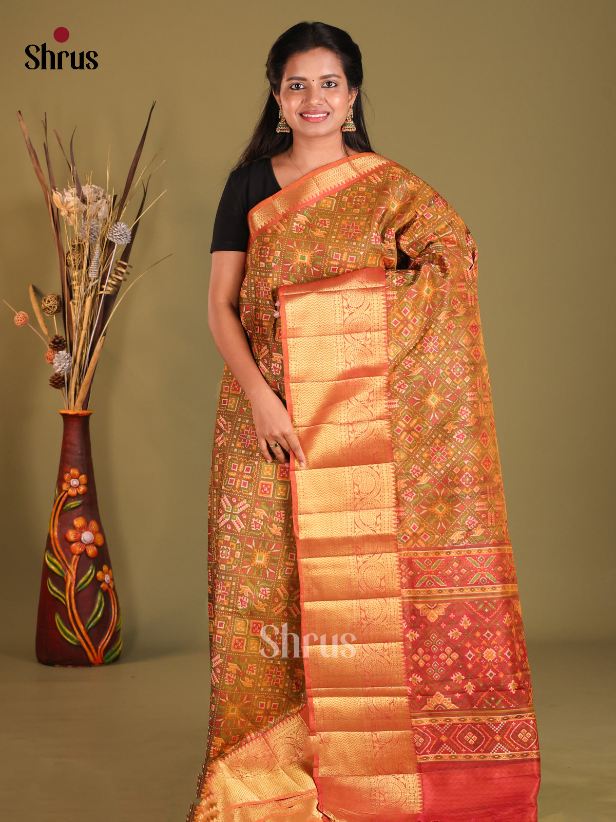 Mustard & Brick - Semi Patola Saree