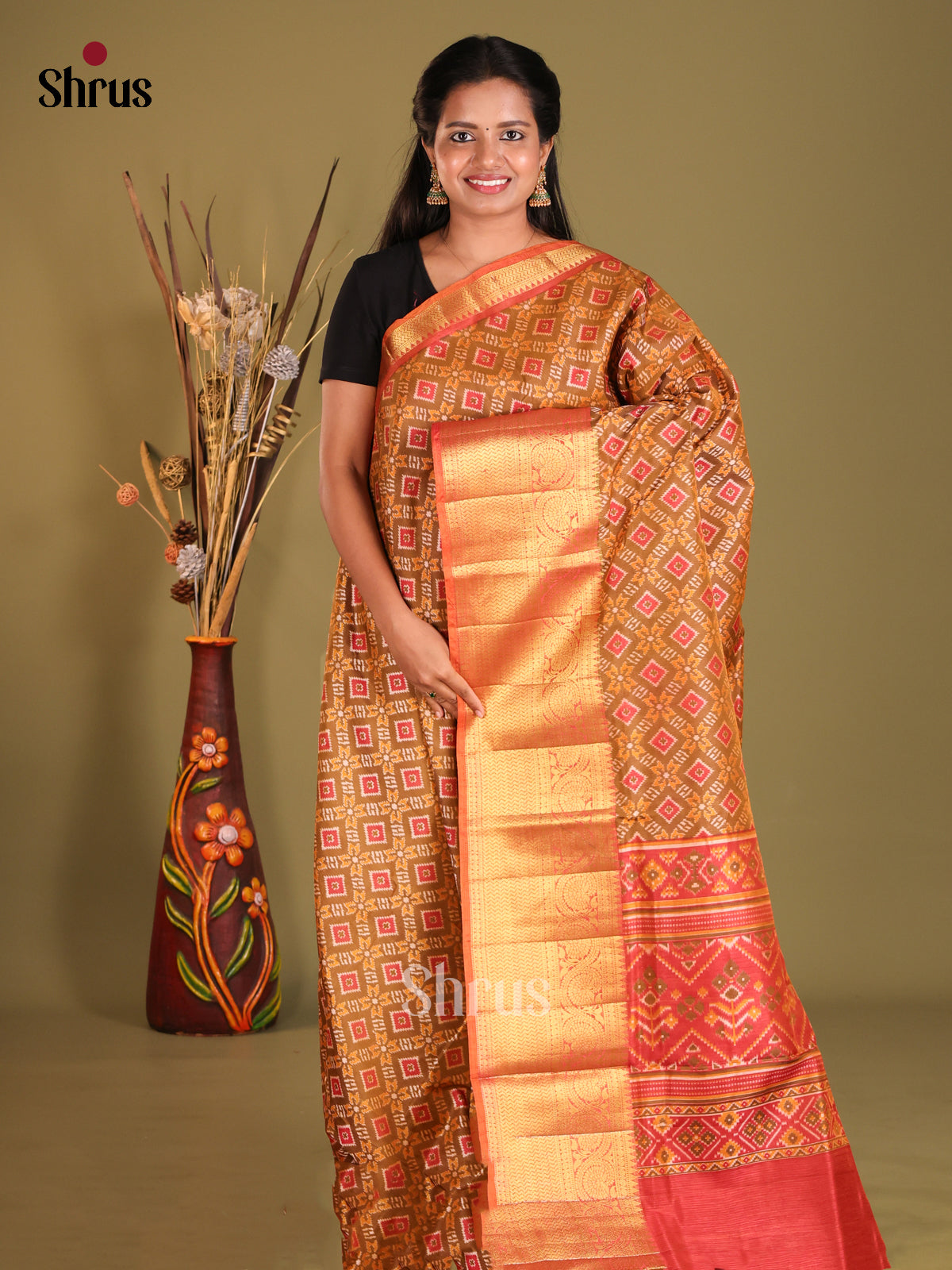 Mustard & Brick - Semi Patola Saree