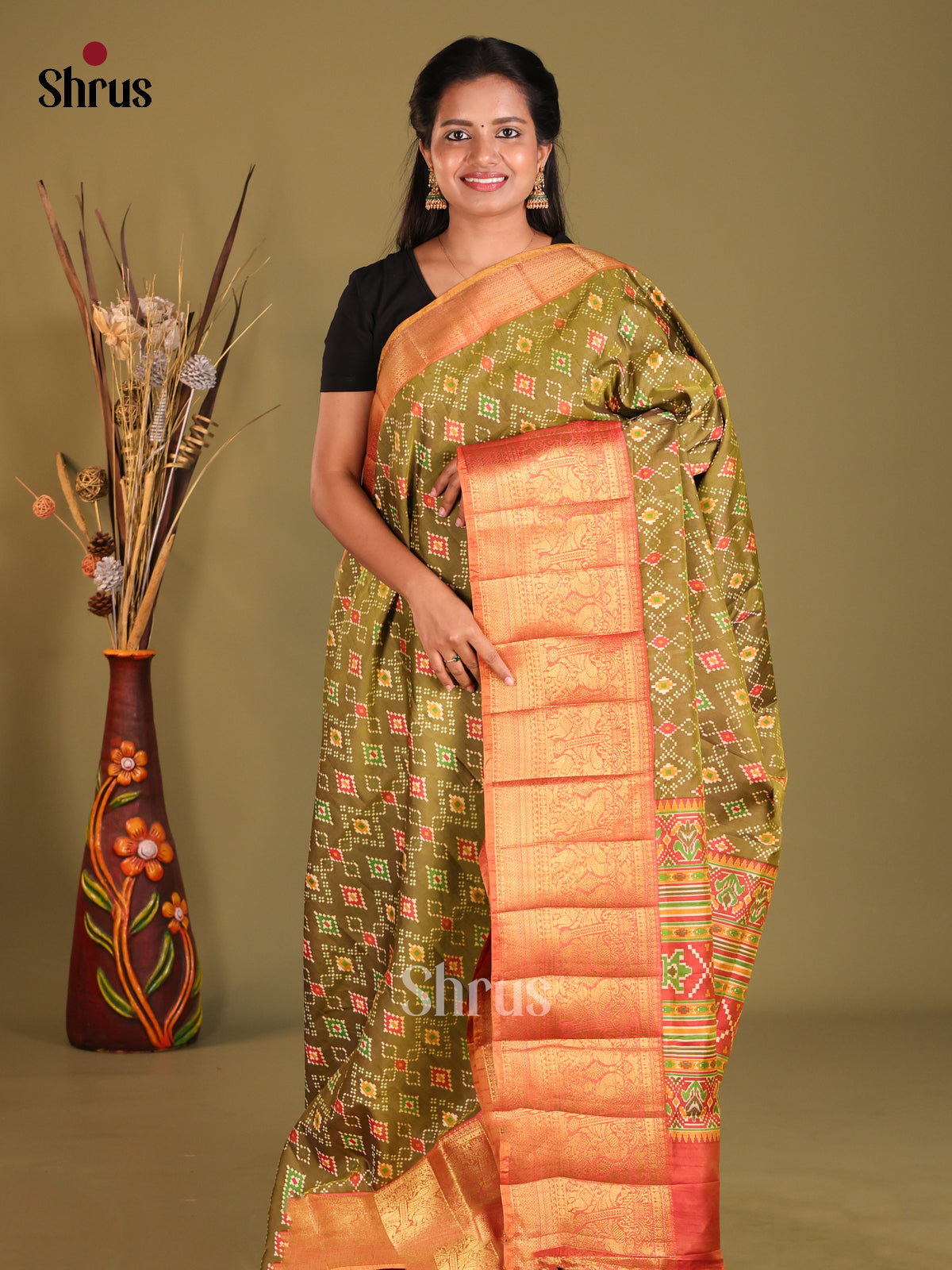 Green & Brick - Semi Patola Saree