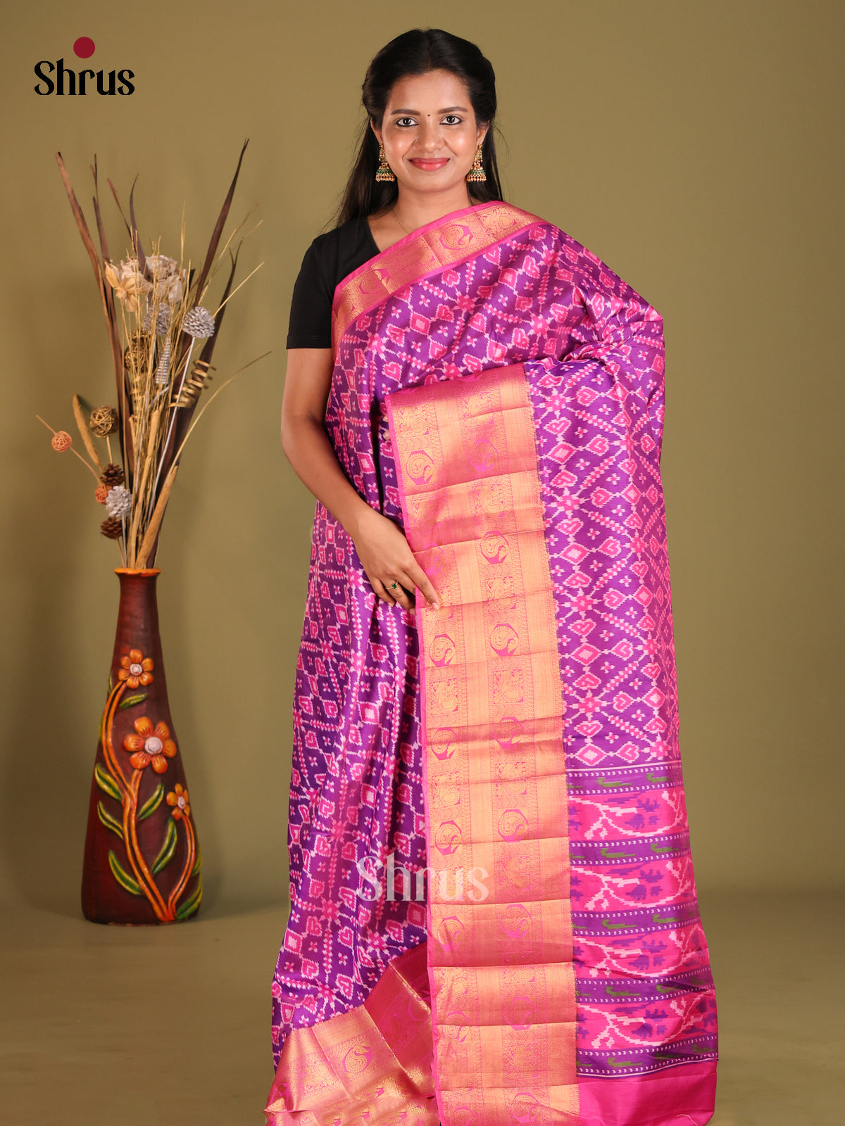 Purple & Pink - Semi Patola Saree