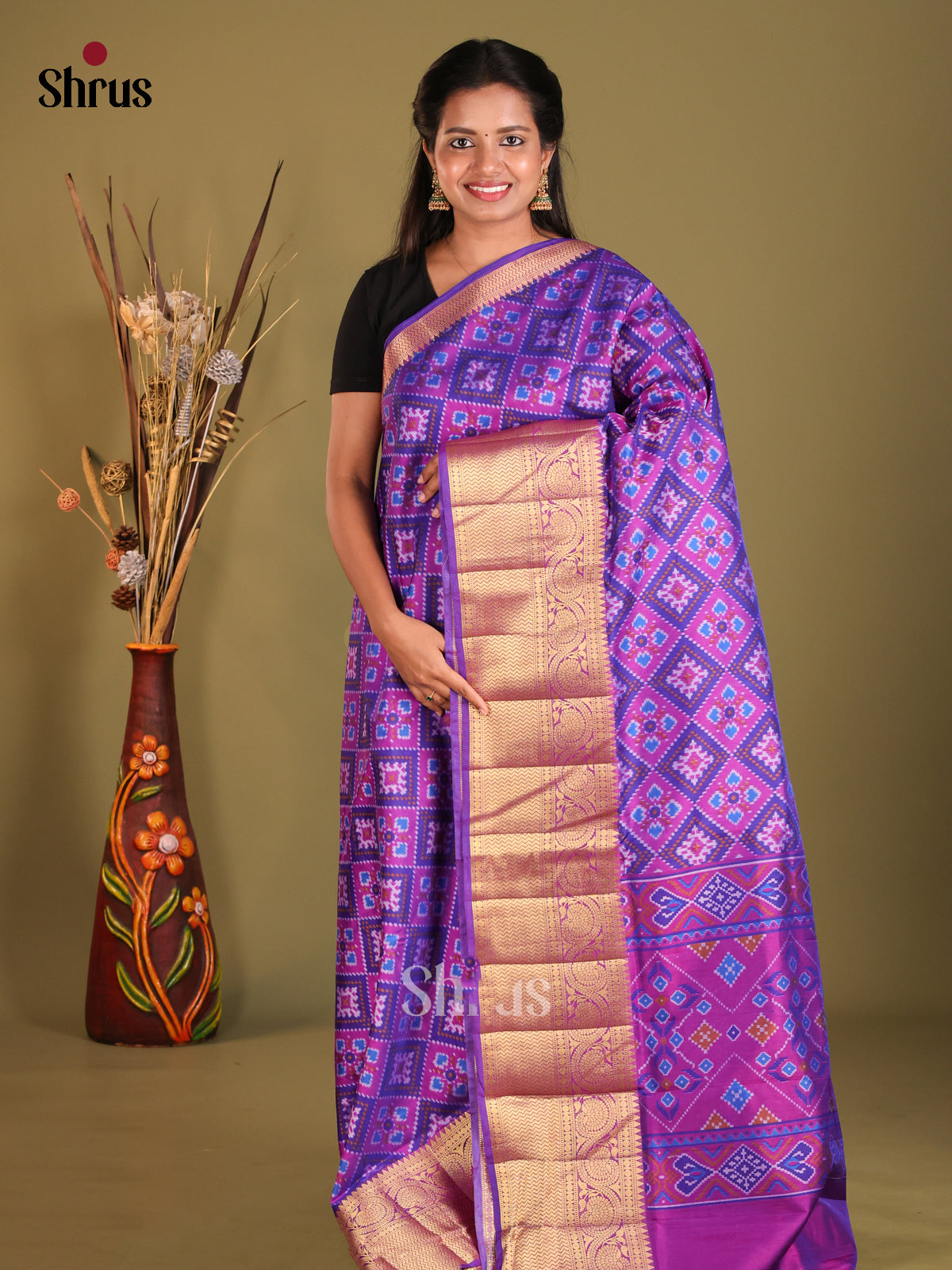 Purple - Semi Patola Saree - Shop on Shrus.com