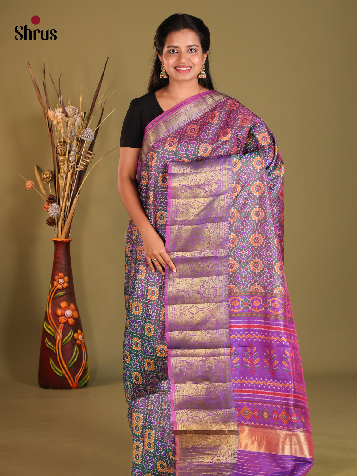 Purple - Semi Patola Saree