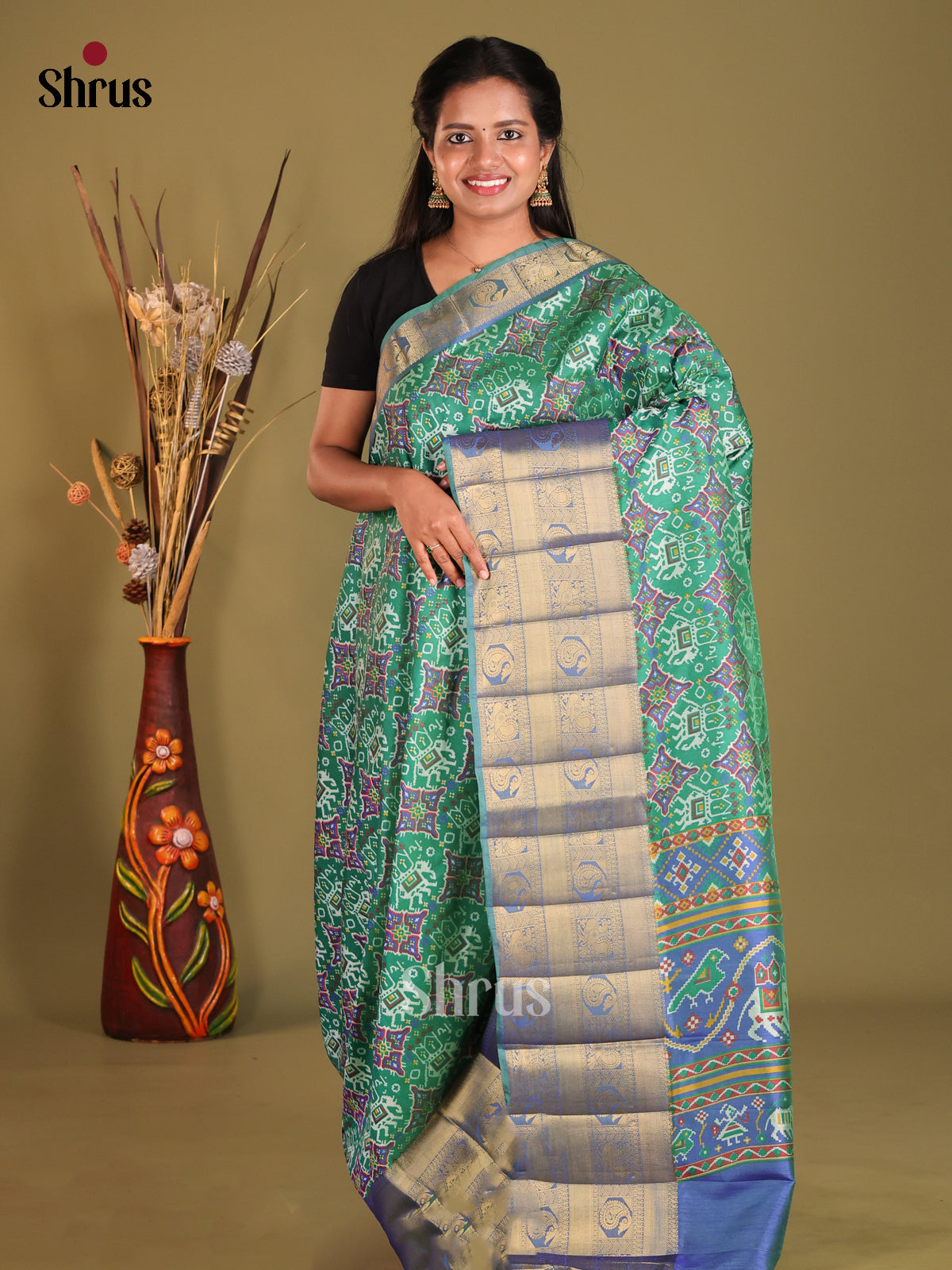 Green & Blue - Semi Patola Saree