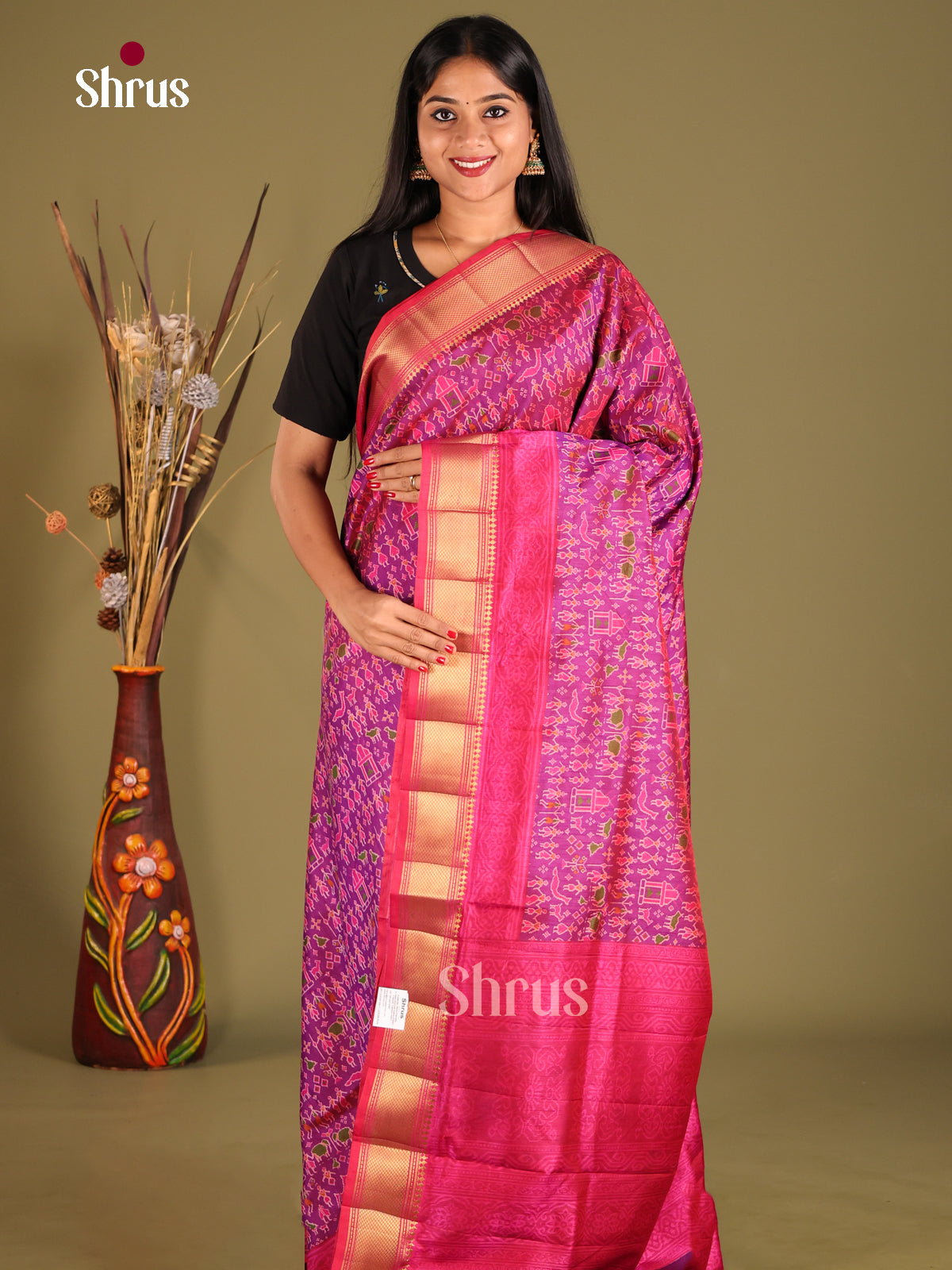 Purple & Pink - Semi Patola Saree - Shop on Shrus.com