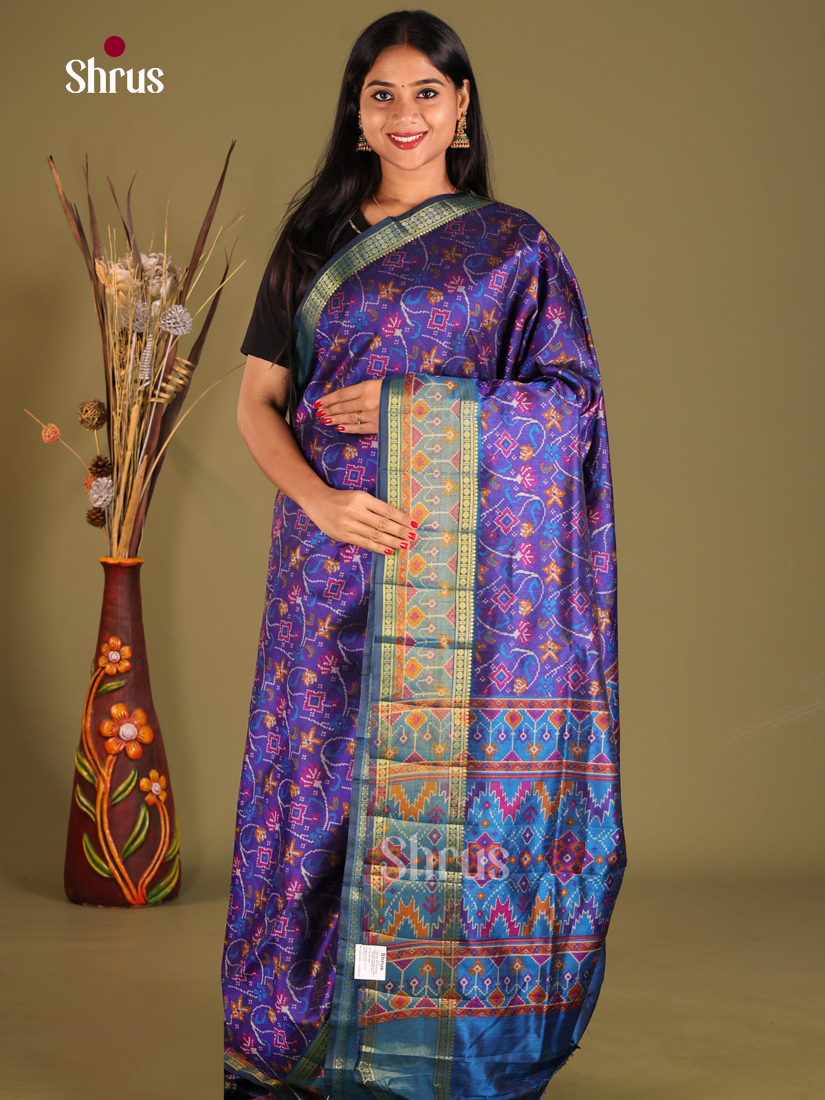 Violet & Blue- Semi Patola Saree - Shop on Shrus.com