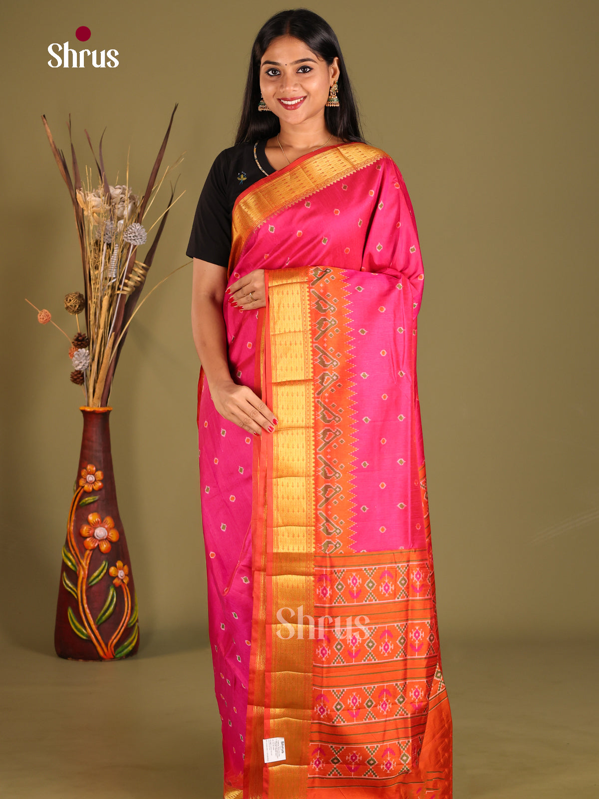 Pink & Orange- Semi Patola Saree - Shop on Shrus.com