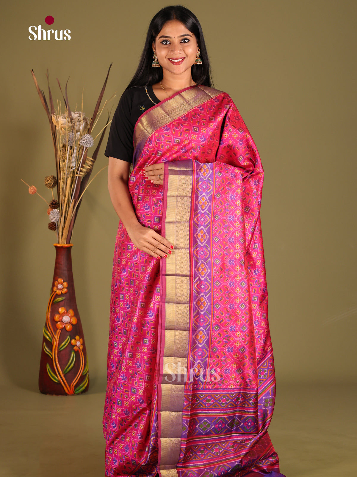 Pink & Purple- Semi Patola Saree - Shop on Shrus.com
