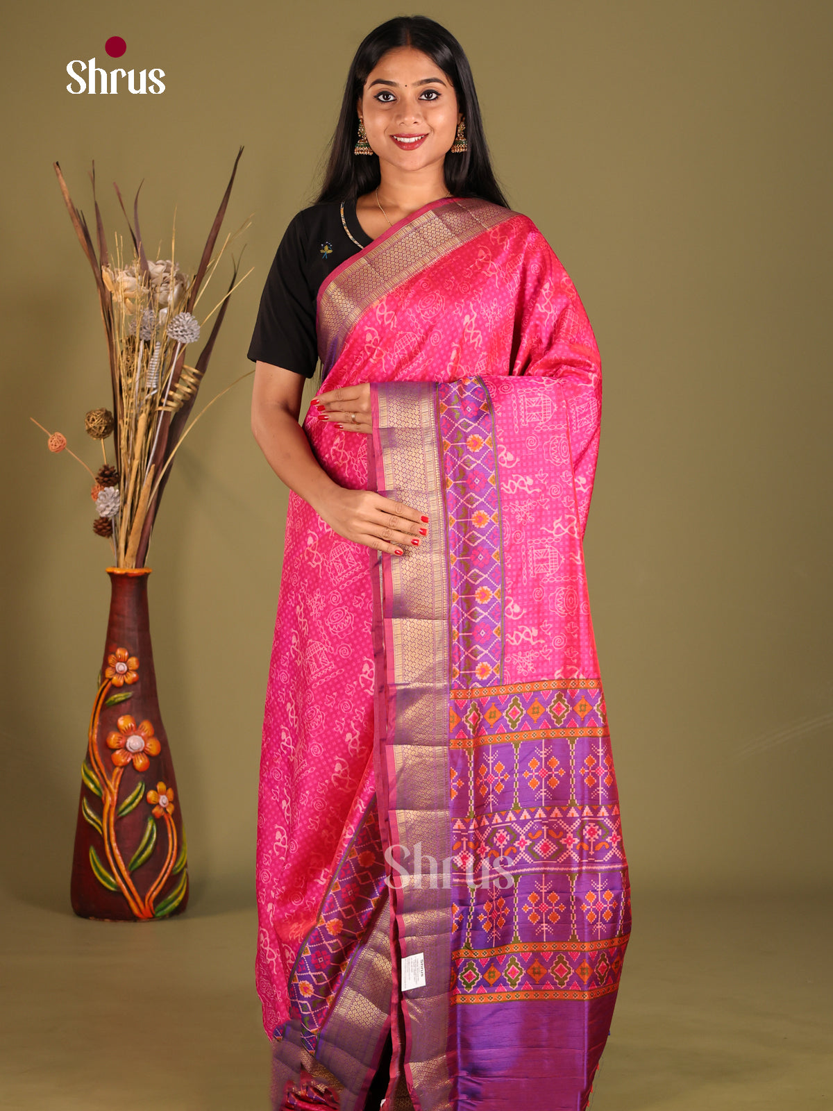 Pink & Purple - Semi Patola Saree - Shop on Shrus.com