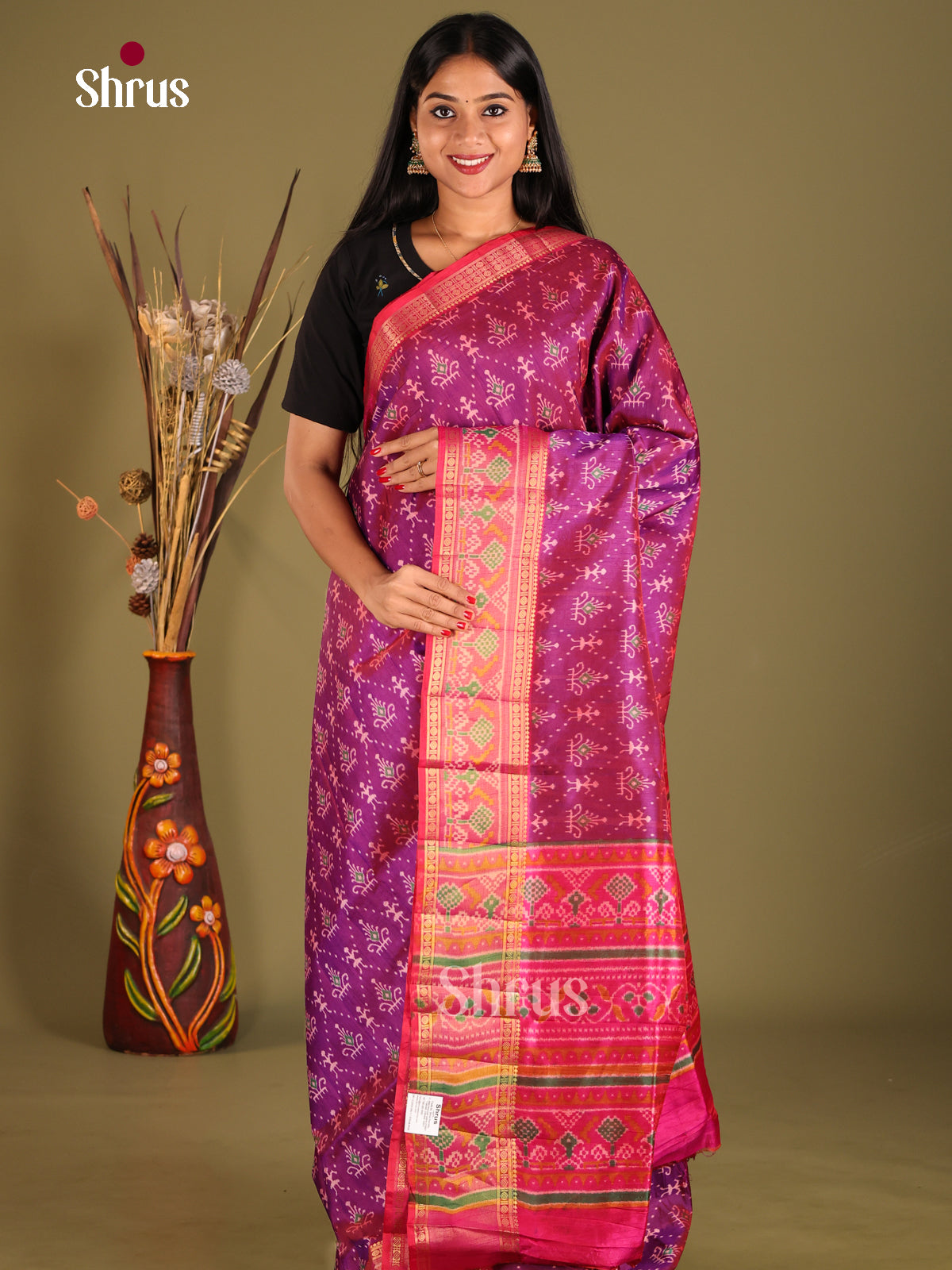 Purple & Pink - Semi Patola Saree - Shop on Shrus.com