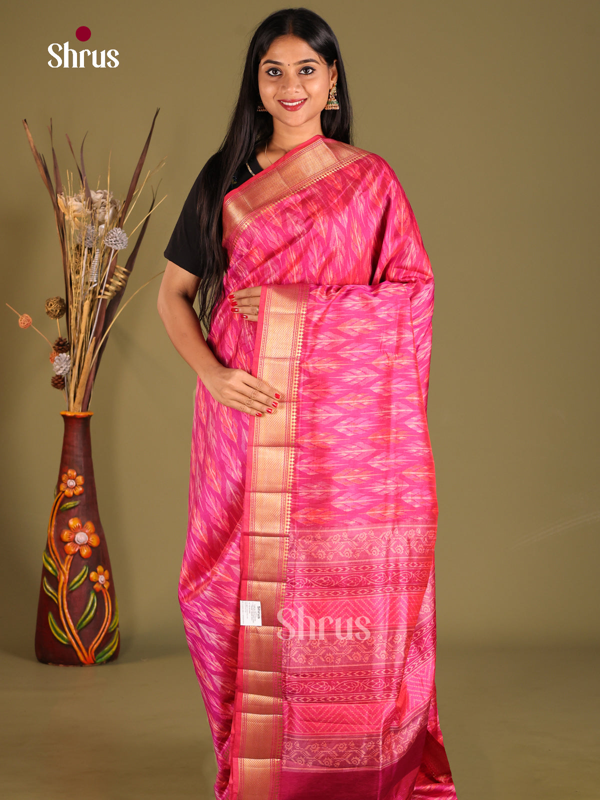 Pink - Semi Patola Saree - Shop on Shrus.com