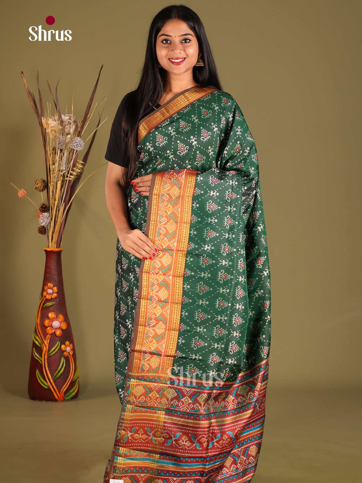 Green & Brick - Semi Patola Saree - Shop on Shrus.com