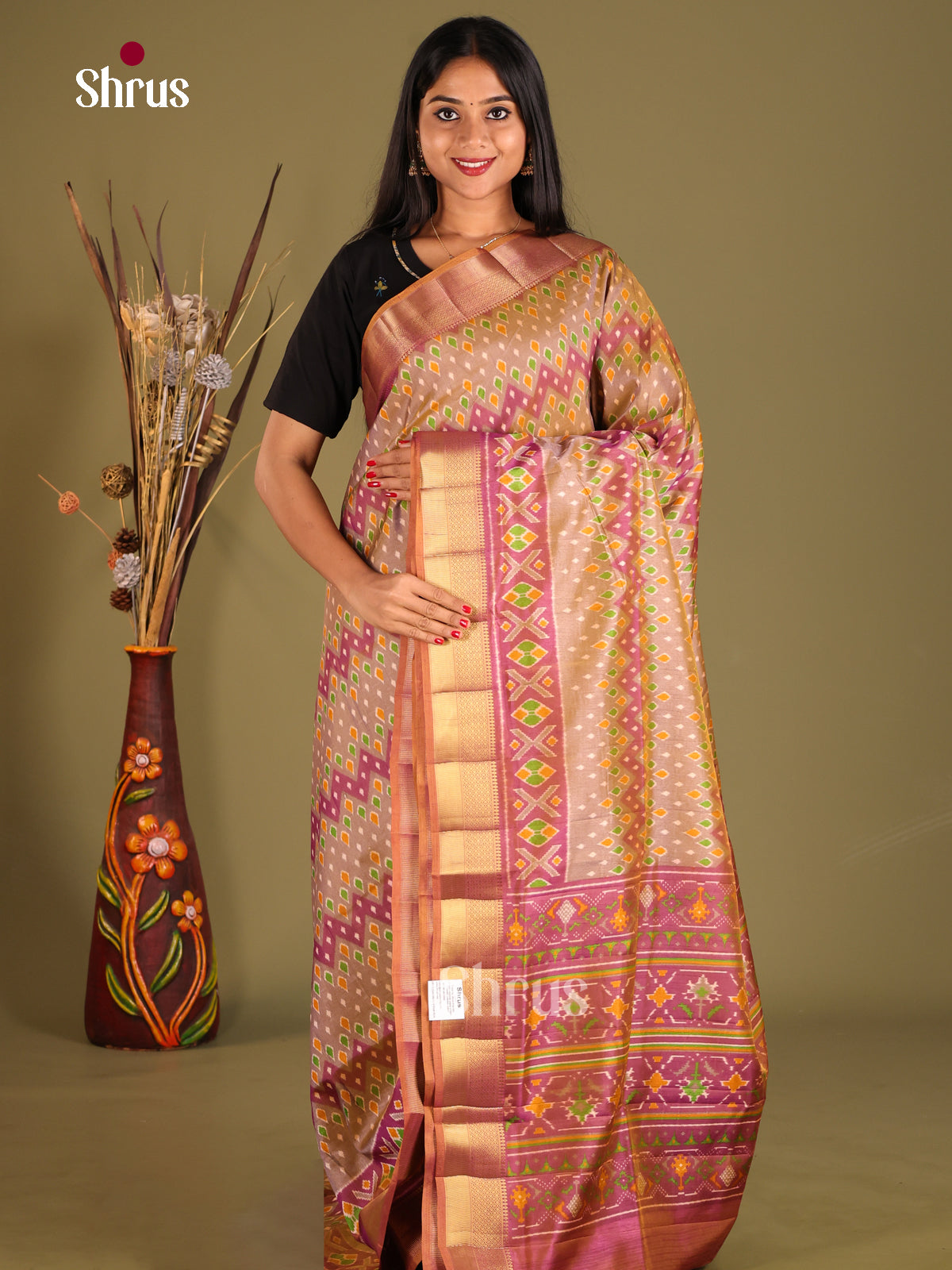 Brown & Purple - Semi Patola Saree