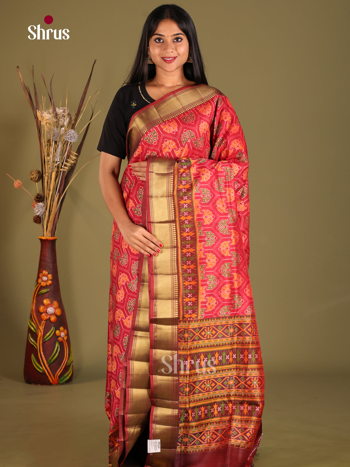 Red & Maroon - Semi Patola Saree - Shop on Shrus.com
