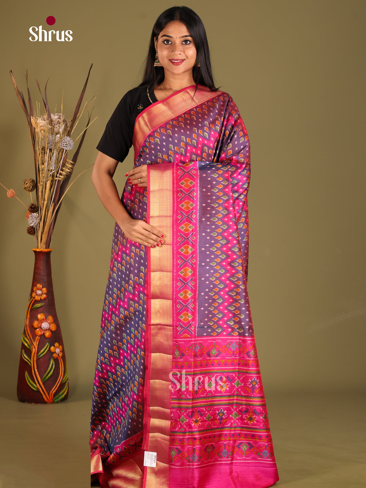 Purple & Pink - Semi Patola Saree - Shop on Shrus.com
